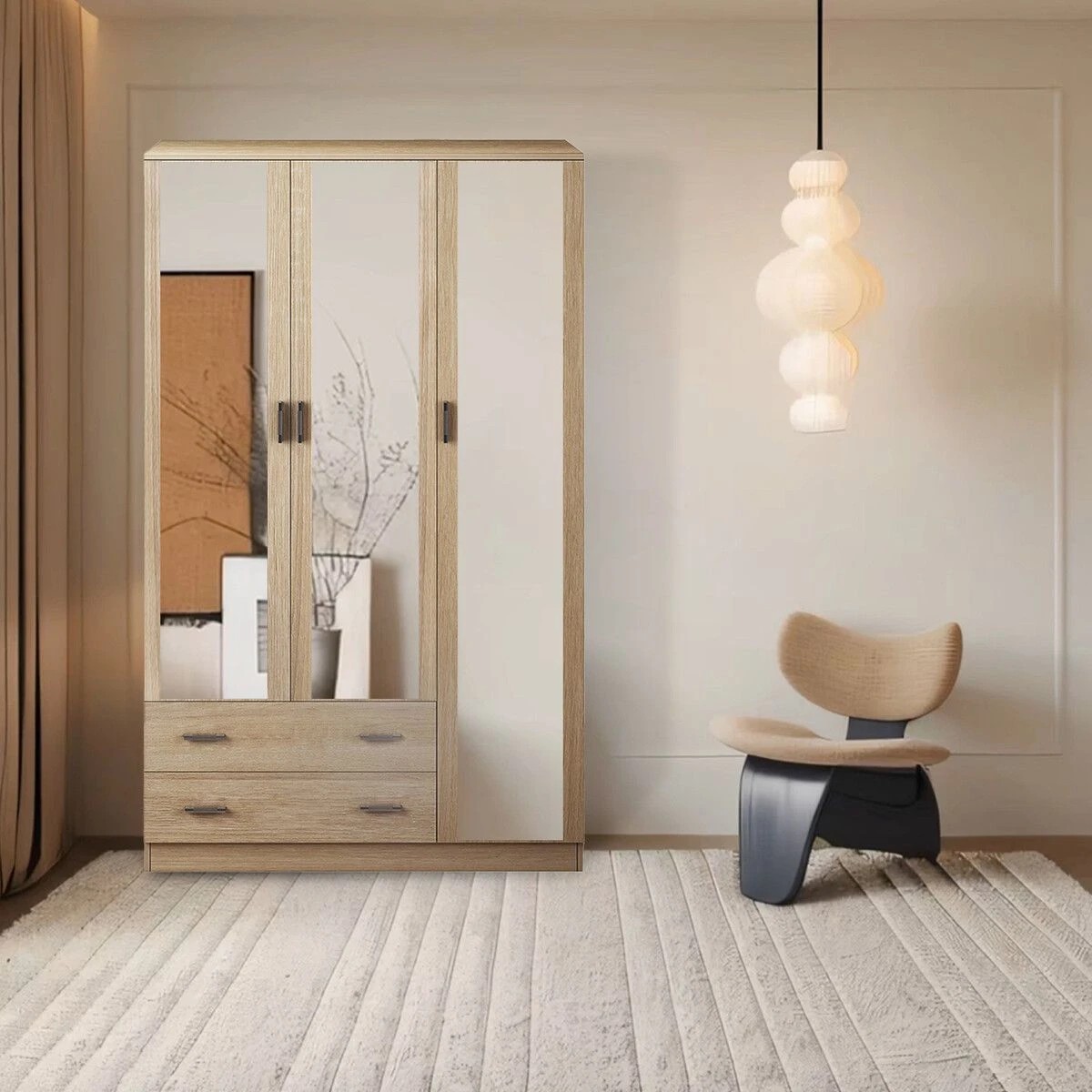 4 Ausway Mirrored Wardrobe Cabinet Armoire Closet Full Length Mirrors, 4 of 9