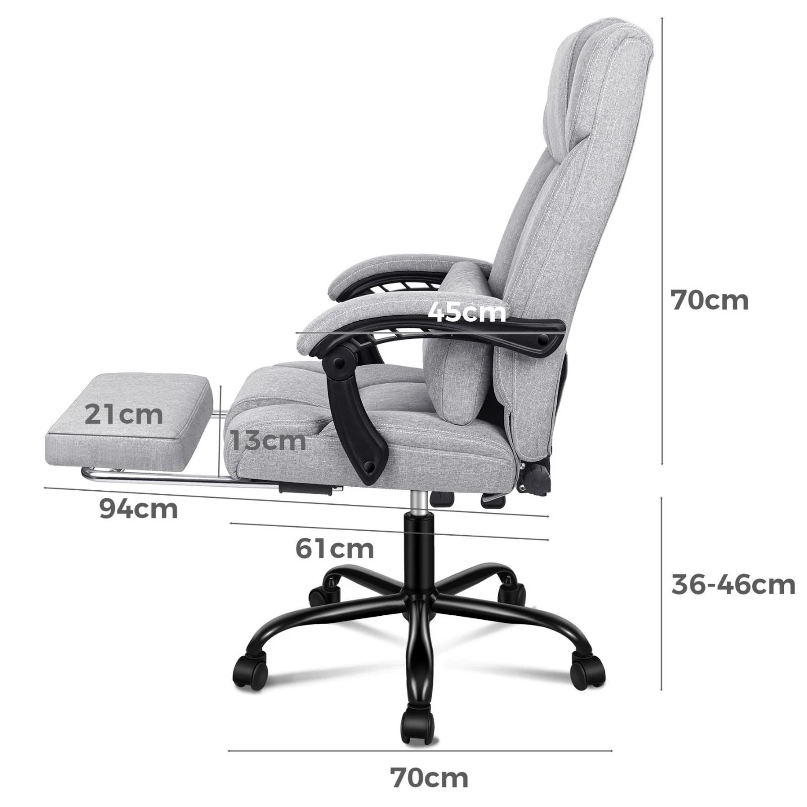 7 Alfordson Office Chair Executive Computer Gaming Fabric Seat Recliner - Grey, 7 of 10