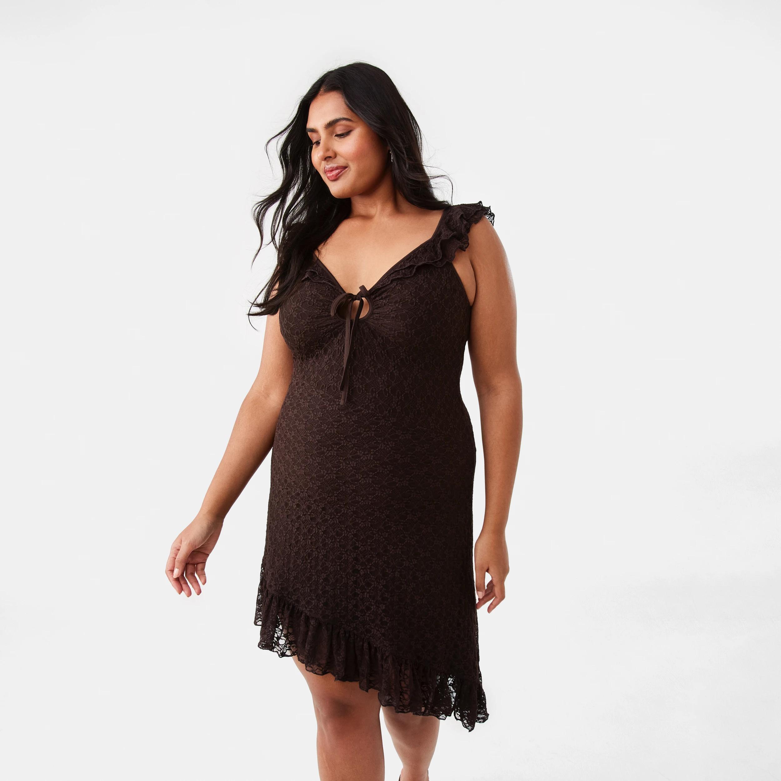 3 Asymmetrical Mini Dress Melt Brown, 3 of 9