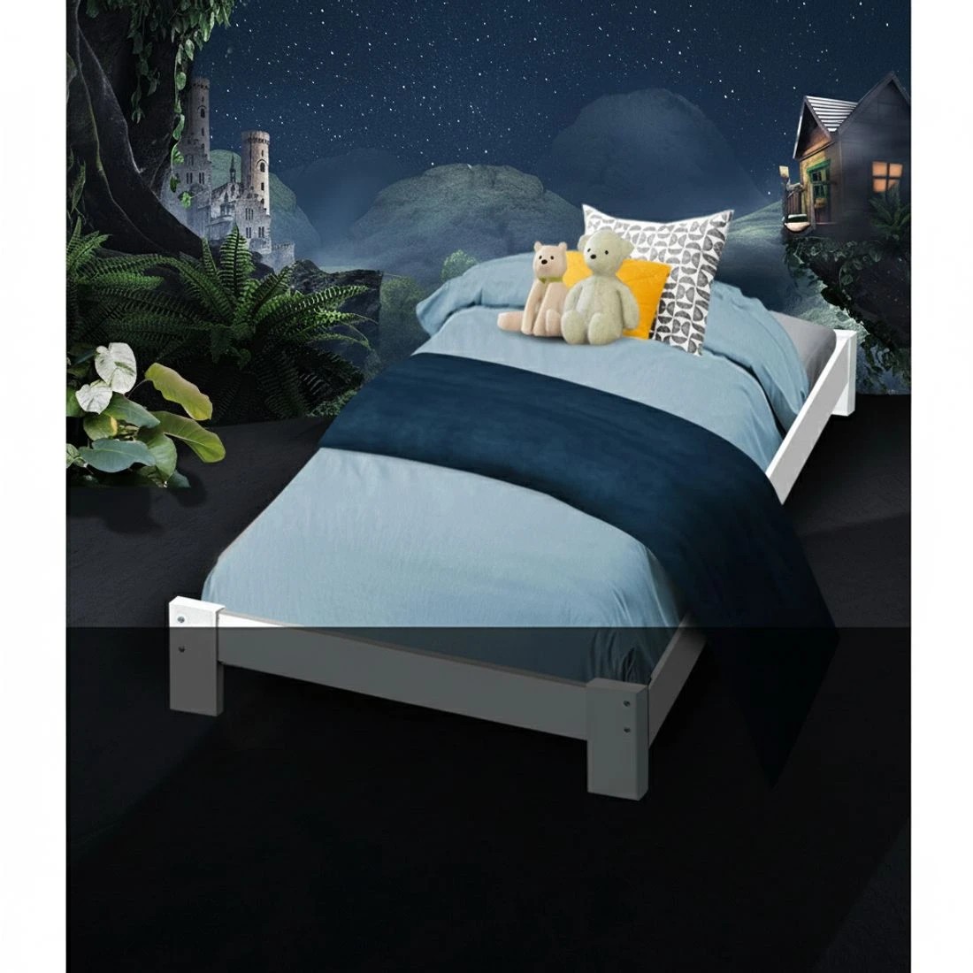 4 Artiss Bed Frame Single Size Wooden  JADE - White, 4 of 8