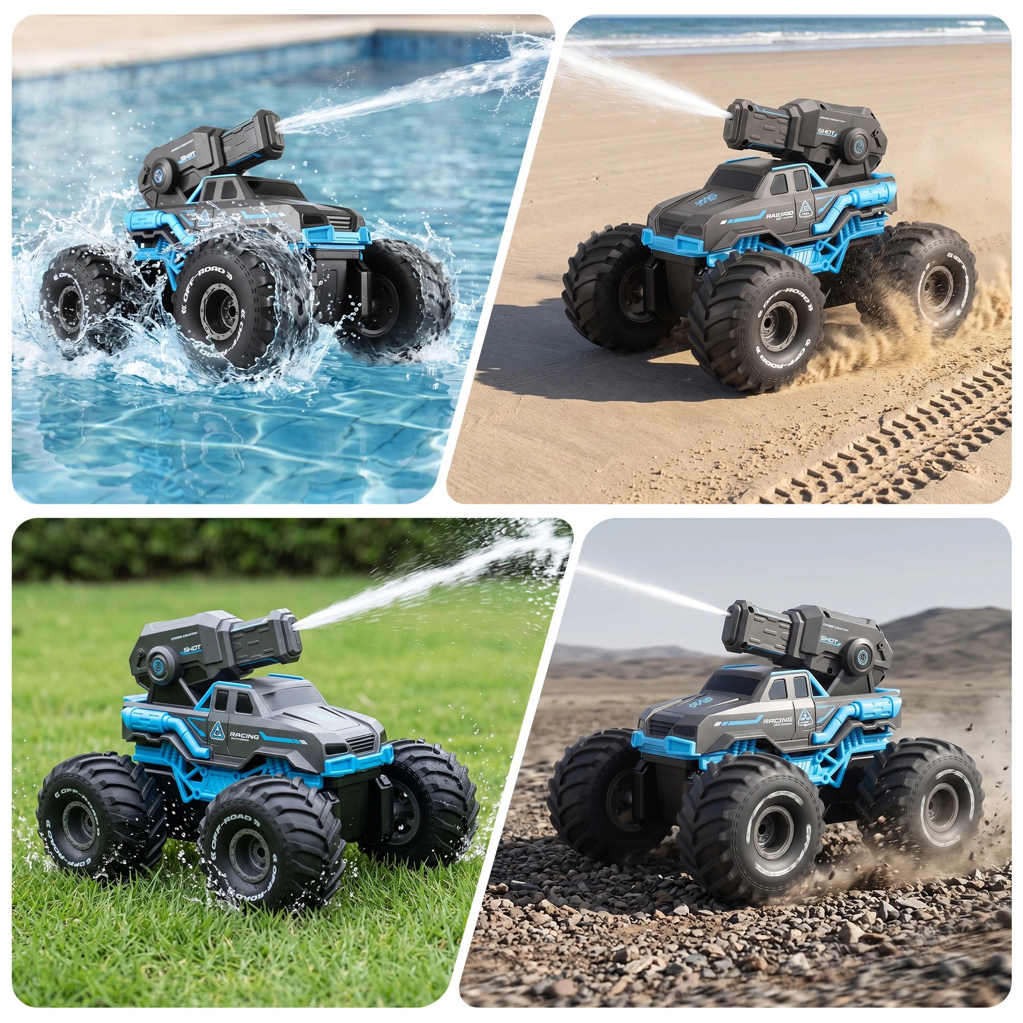 7 Keezi Kids Amphibious Remote Control Car Boat 2.4GHz 4WD RC Tank with Water Squirt Beach Pool Water Outdoor - Blue, 7 of 9