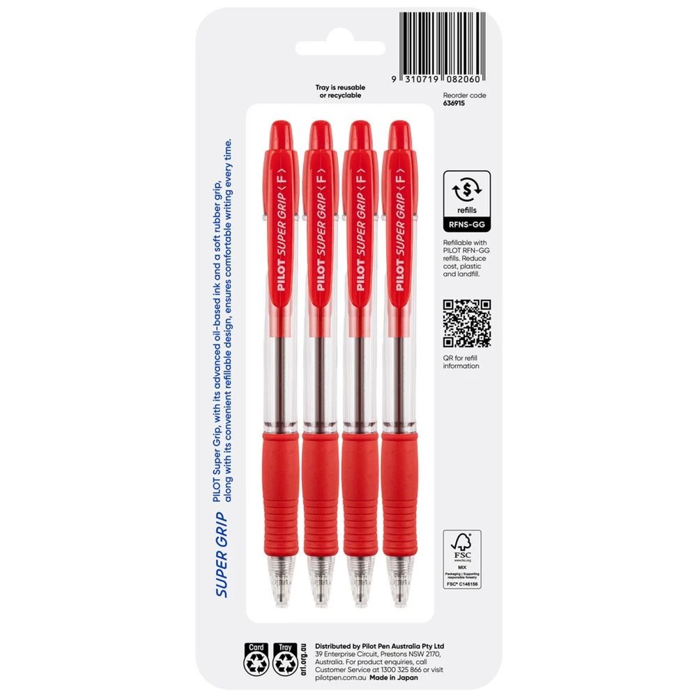 2 PILOT SuperGrip Retractable Ballpoint Fine 0.7mm Red 4 Pack, 2 of 8