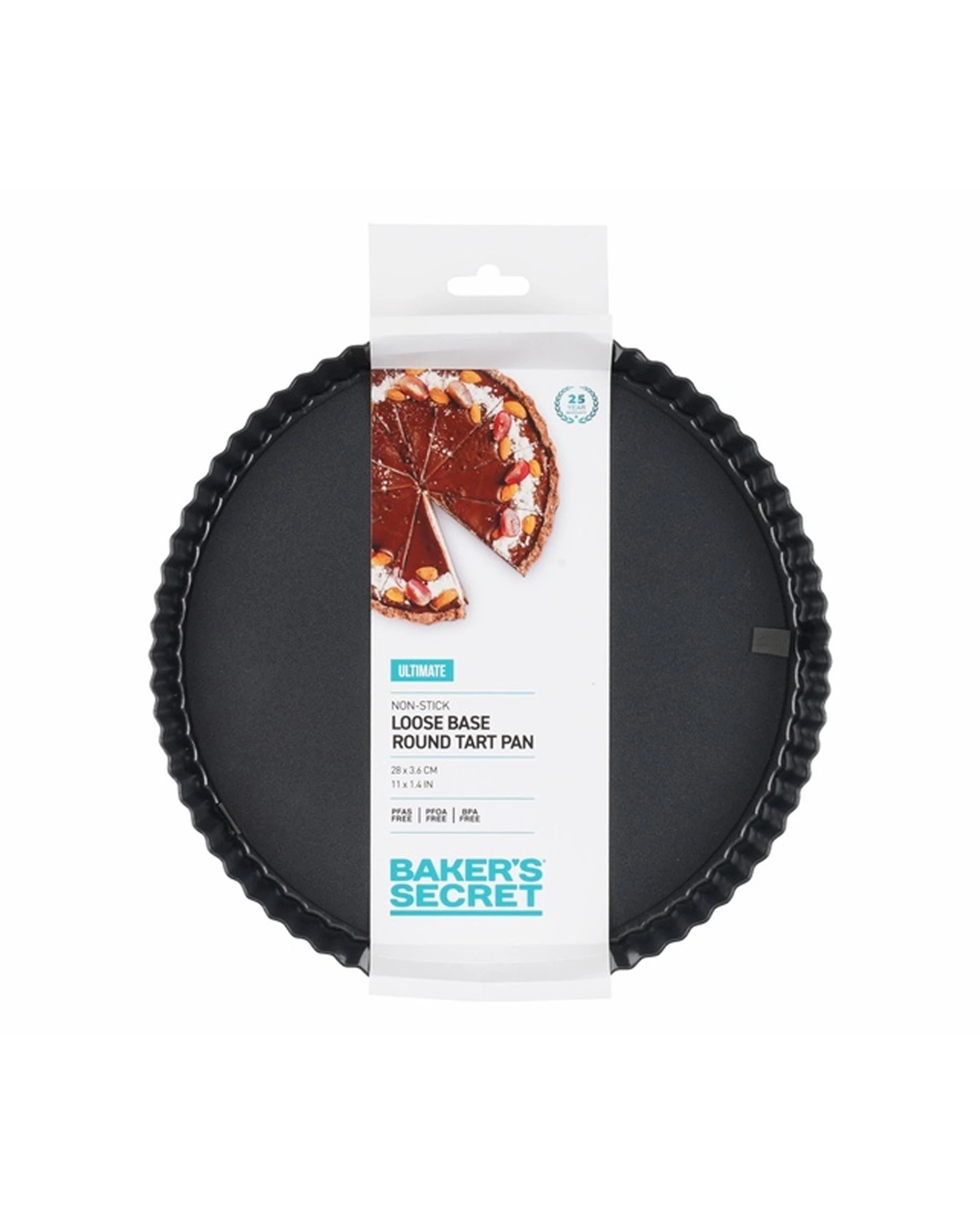 4 Bakers Secret Ultimate Non-Stick Loose Base Round Tart Quiche Pan 28cm - Black, 4 of 5