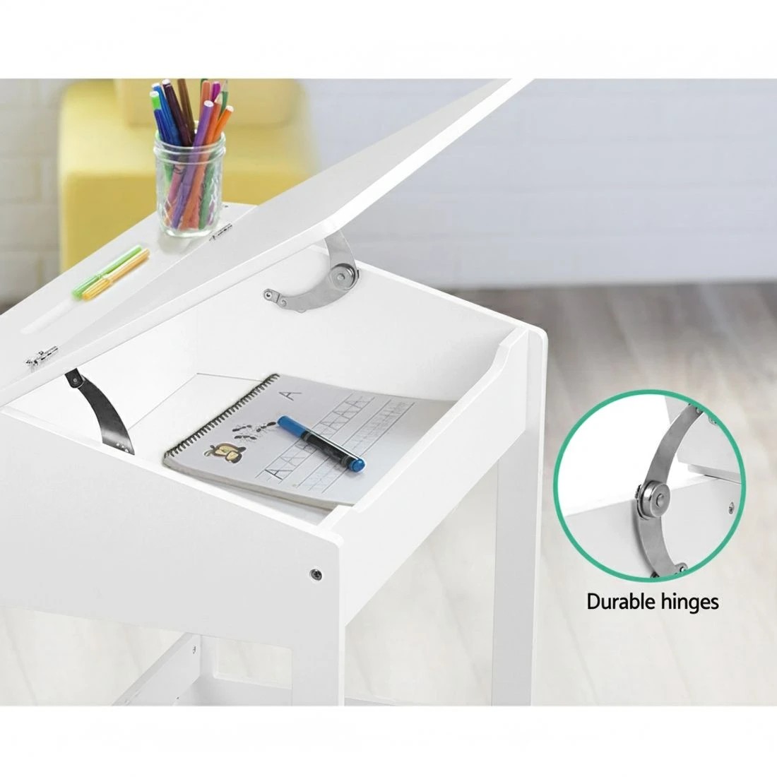 3 Keezi 2PCS Kids Table and Chairs Set Activity Children Playing Toys Study Desk - White, 3 of 8