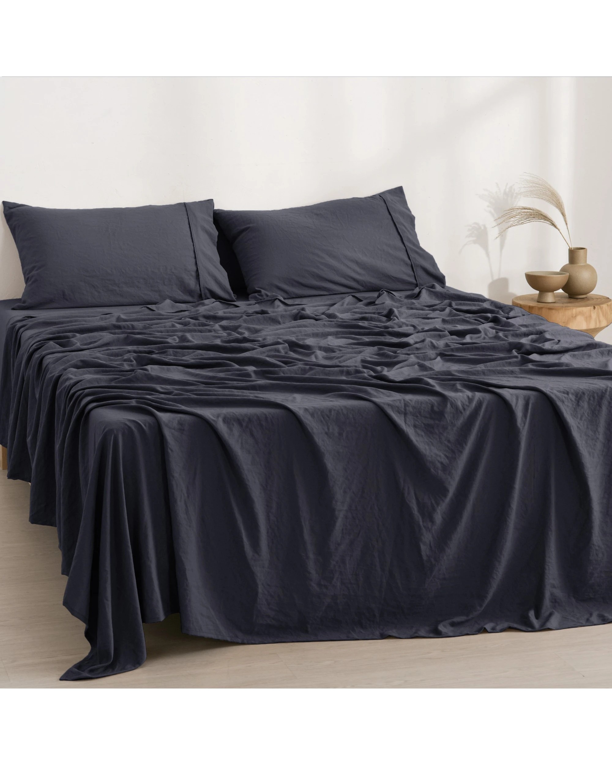 2 Dreamaker Superfine Washed Microfibre Sheet Set - Double Bed - Navy, 2 of 6