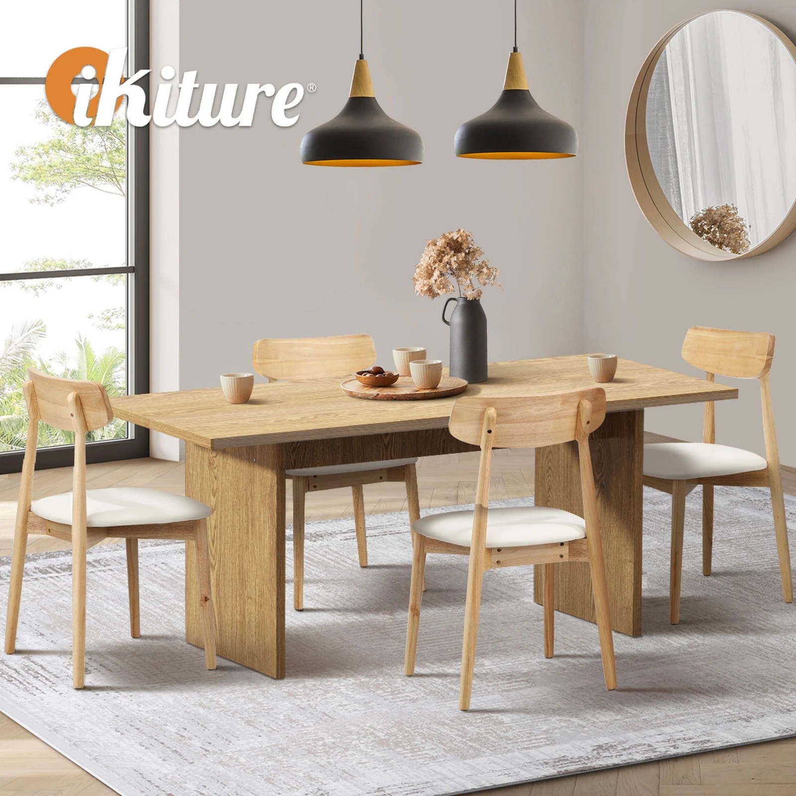 5 Oikiture 4-Seater Dining Table and Chairs Wooden Furniture Set - Natural, 5 of 9