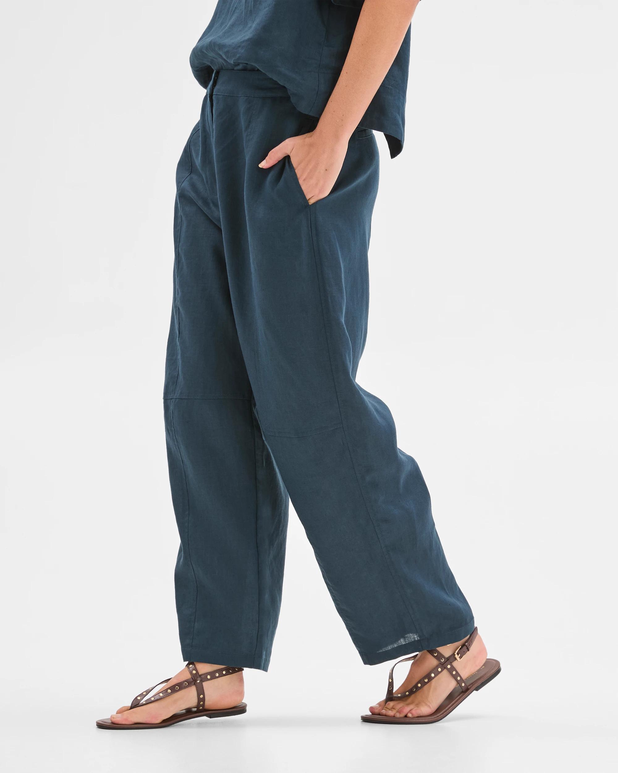 5 Target Woman European Linen Barrel Leg Pants DEEP OCEAN, 5 of 7