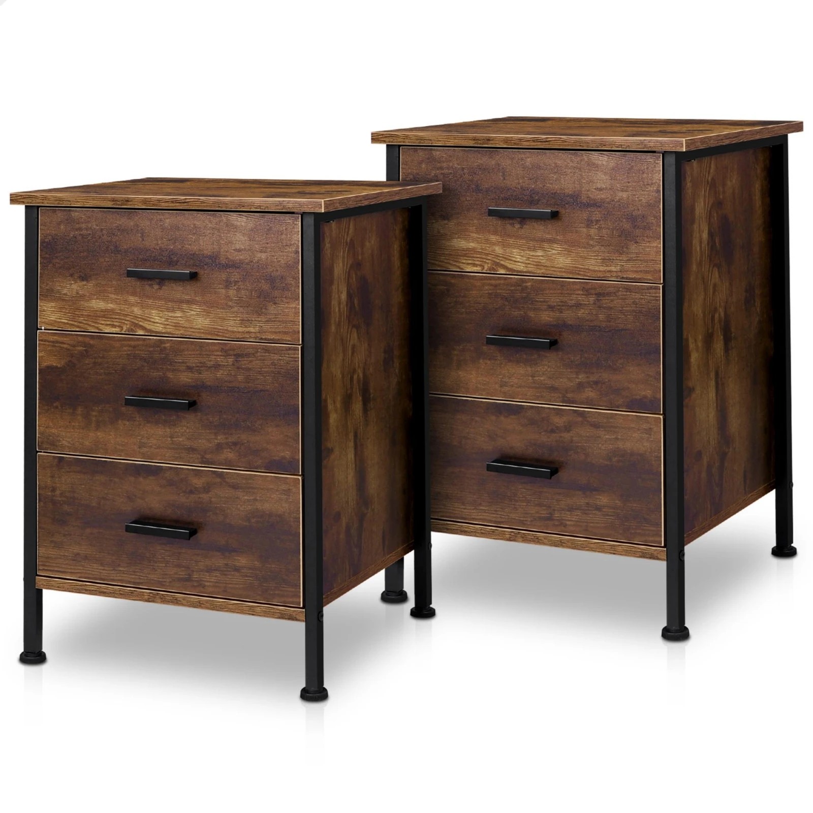 1 Alfordson 2x Bedside Table Retro Nightstand 3 Drawers - Dark Oak, 1 of 10