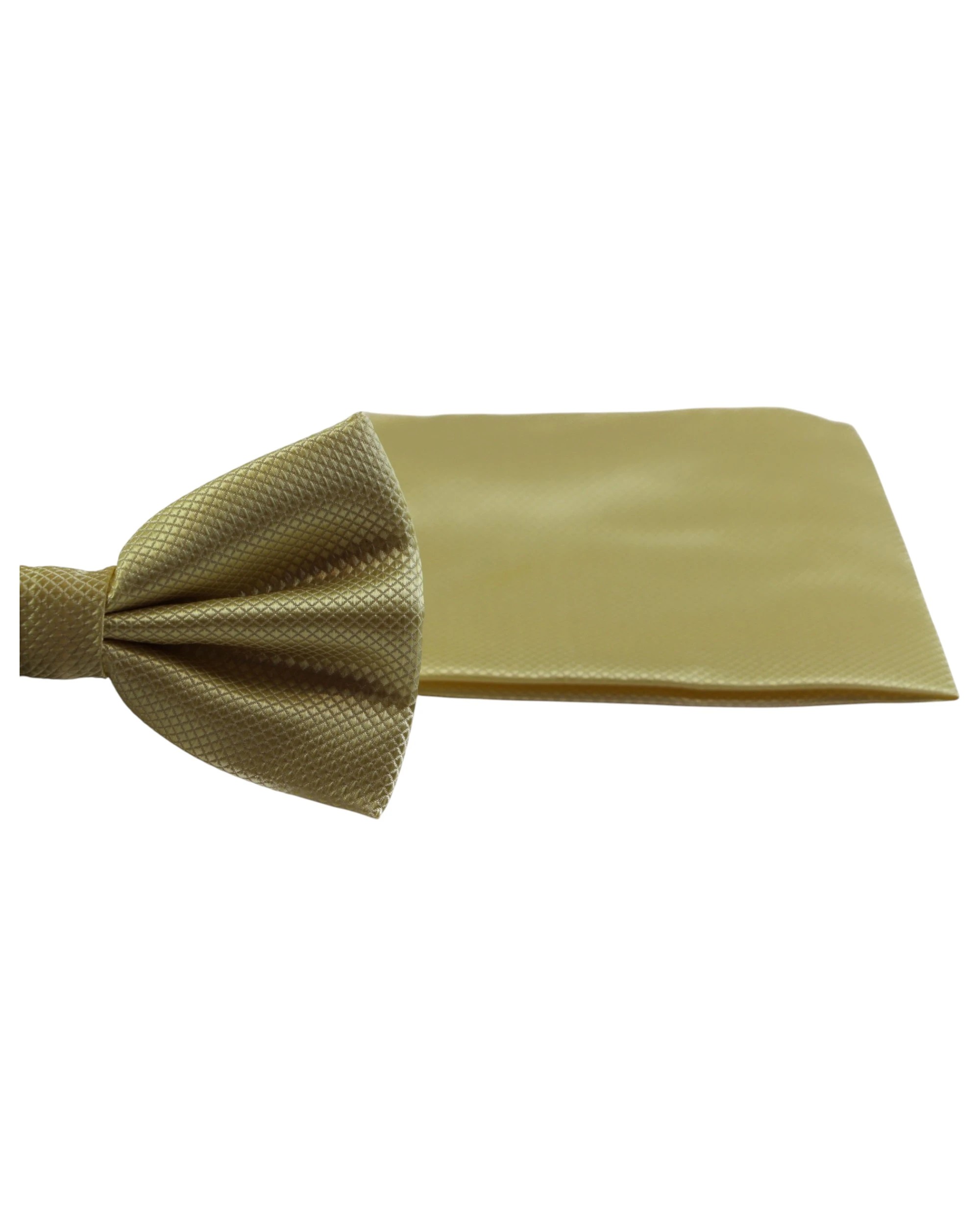 2 Zasel Mens Honey Yellow Plain Coloured Checkered Bow Tie & Matching Pocket Square Set - Yellow, 2 of 3