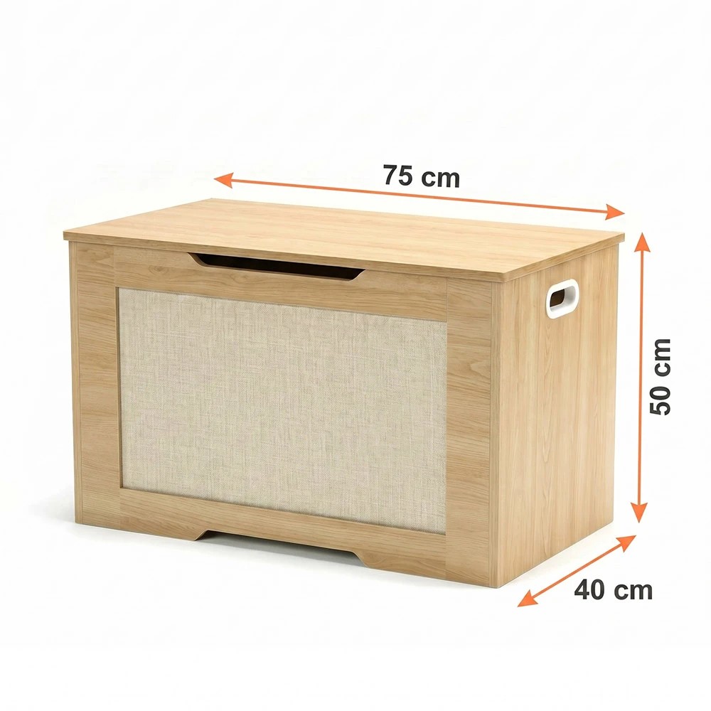 2 PlayPals 120L Kids Toy Box Storage Chest Room Container Bench - Natural, 2 of 10