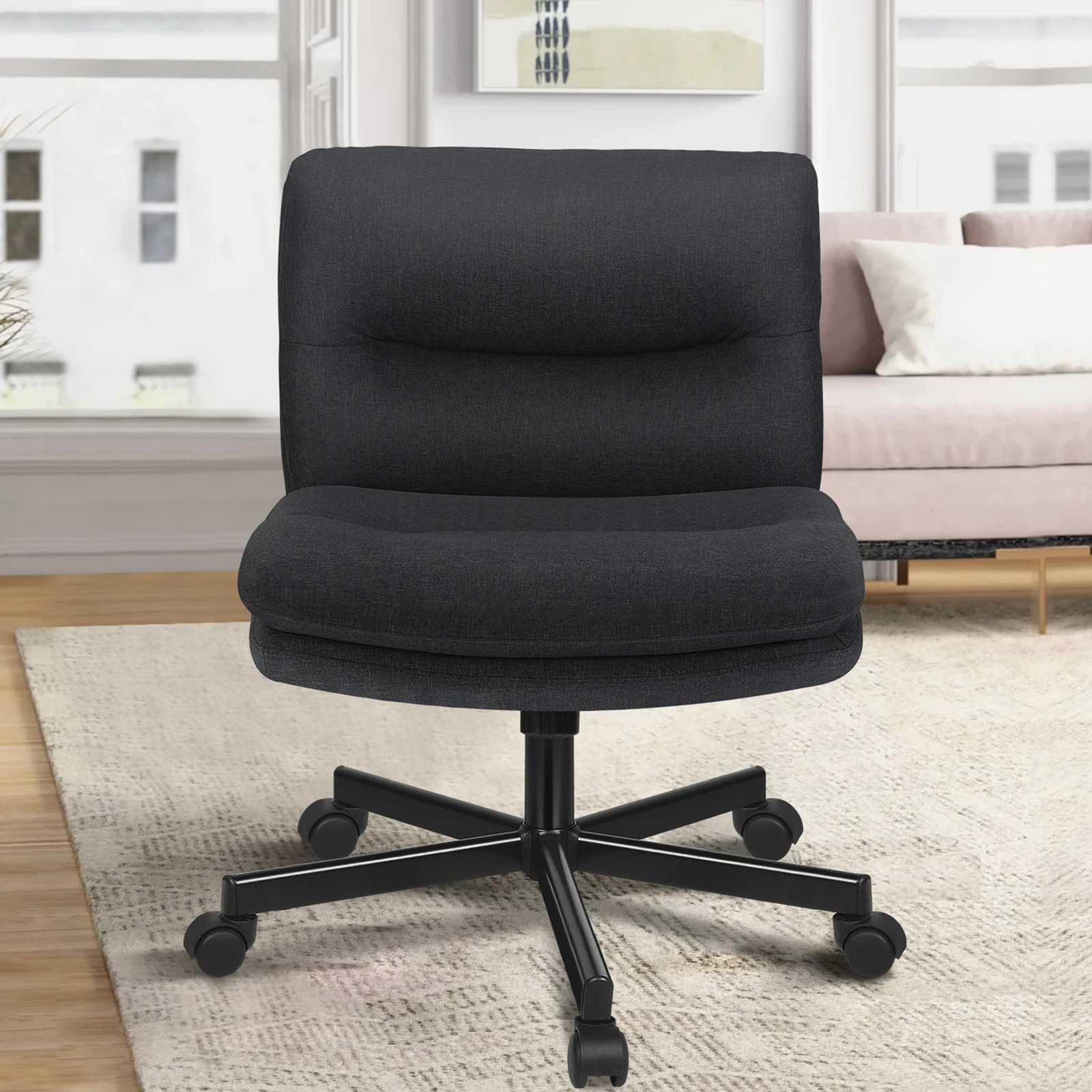 4 Alfordson Desk Chair Office Computer Armless Wide Seat Mid Back Fabric - Black, 4 of 7