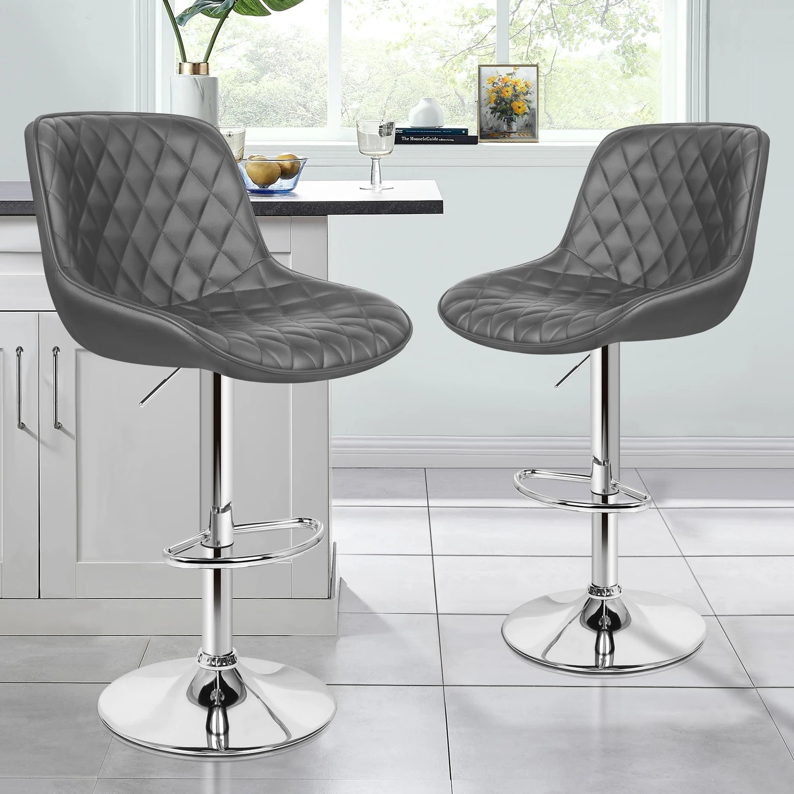 5 Alfordson 4x Bar Stools Gas Lift Leather Bar Chairs Kitchen Swivel - Grey, 5 of 10