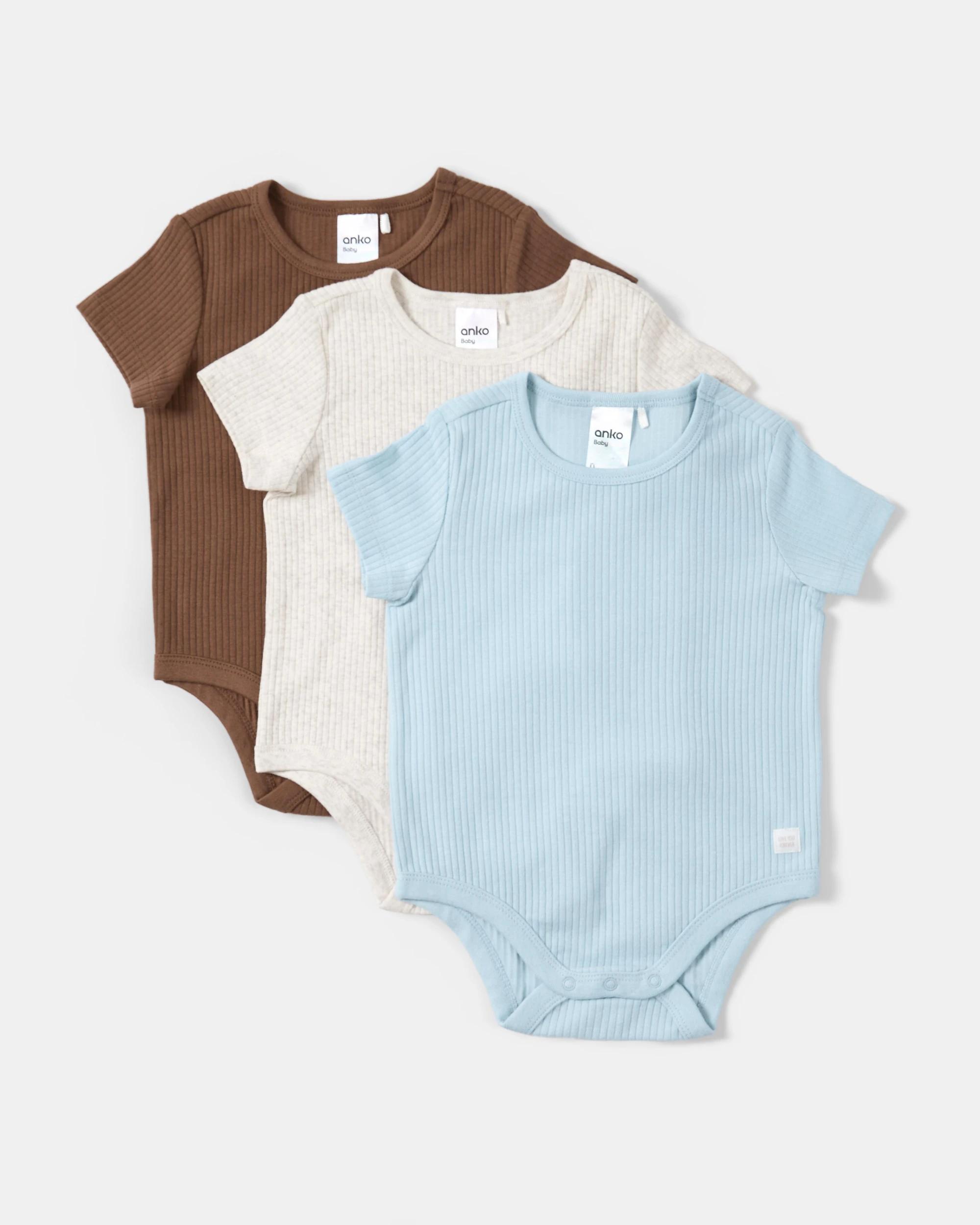 1 3 Pack Short Sleeve Rib Bodysuits Brw Multi, 1 of 8