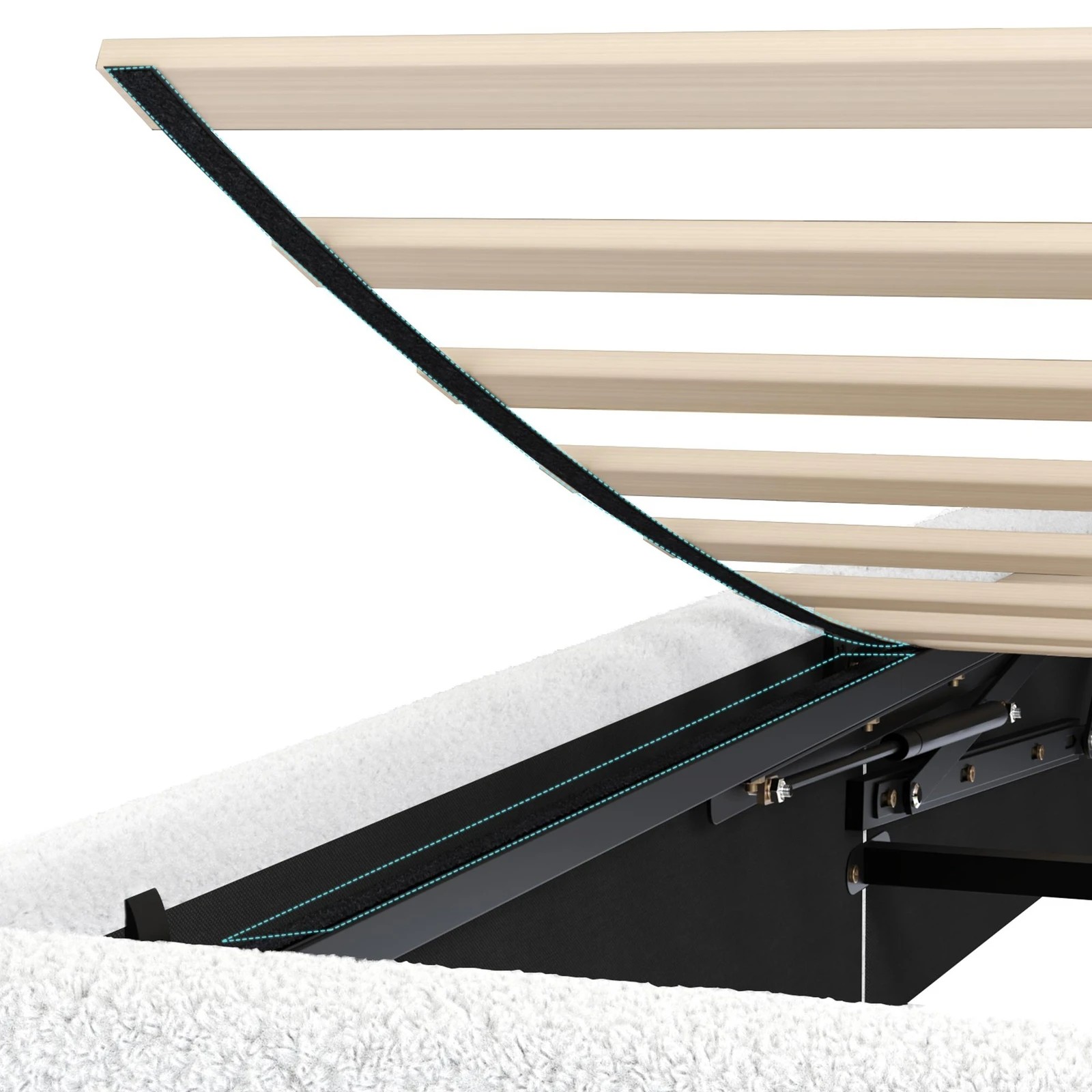 7 Alfordson Bed Frame Double Size Gas Lift Storage Base Wooden Boucle Milton - White, 7 of 10