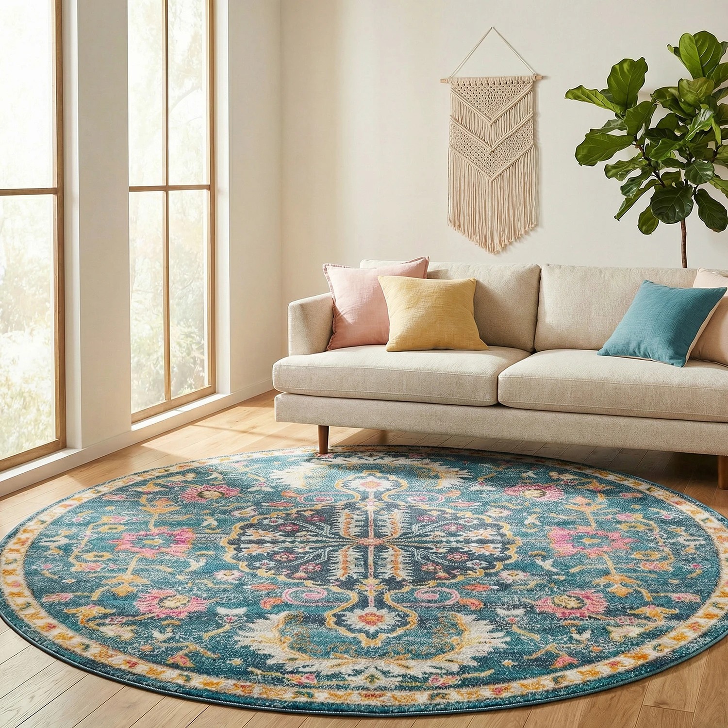 1 Common Ground Rugs Atlas 209 200x200cm - Medium Round Power Loomed Pet Friendly Rug - Blue, 1 of 5
