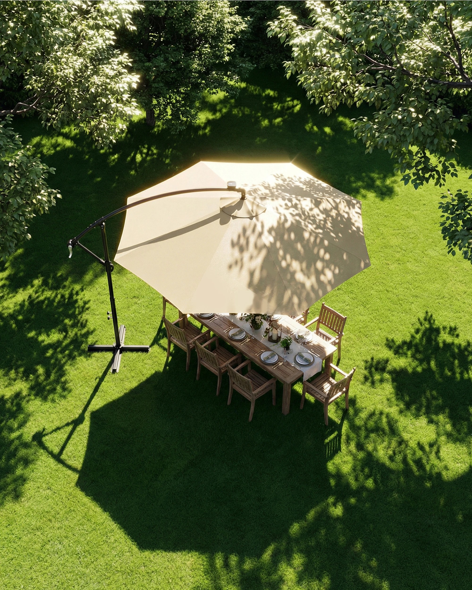 7 Advwin Outdoor Umbrella Cantilever 3m with Solar LED Lights - Beige, 7 of 8