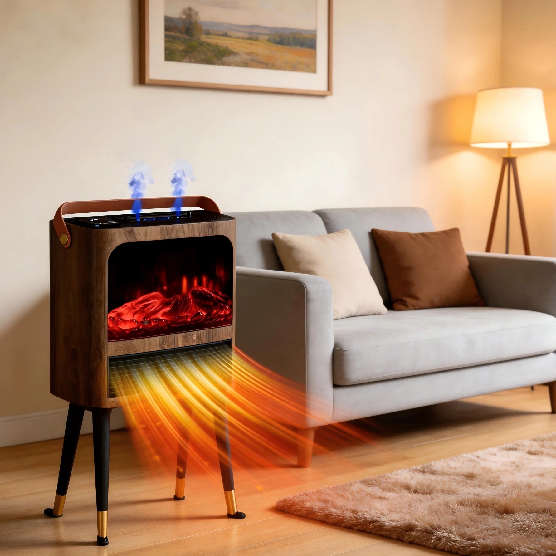 3 Advwin Space Heater Electric Fireplace with Humidifier 3D Realistic Flame 12H Timer 3 Speeds, 3 of 6