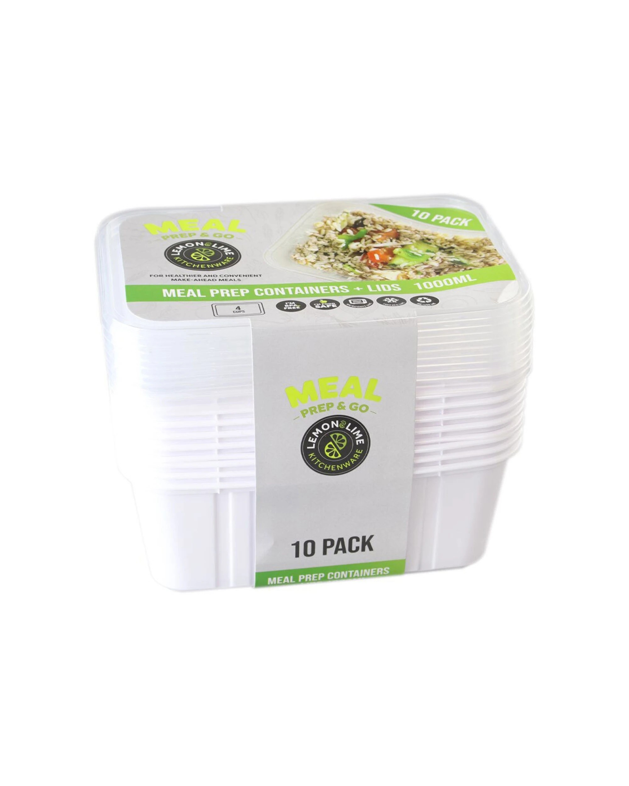 2 10pc Lemon & Lime 1000ml Meal Prep Reusable Containers/food Storage - Assorted, 2 of 2