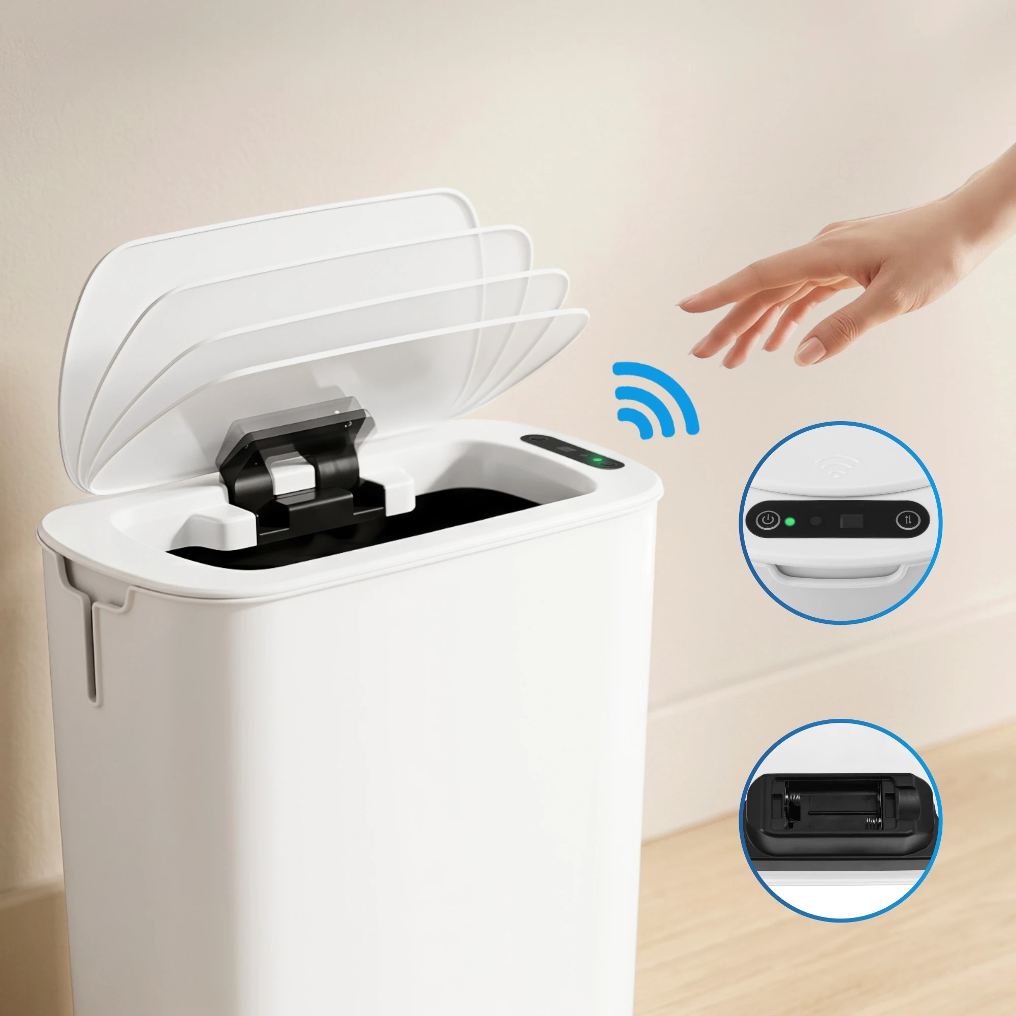 4 Devanti 11L Motion Sensor Kitchen Bins Slim Touchless Rubbish Can 2PCS - White, 4 of 7