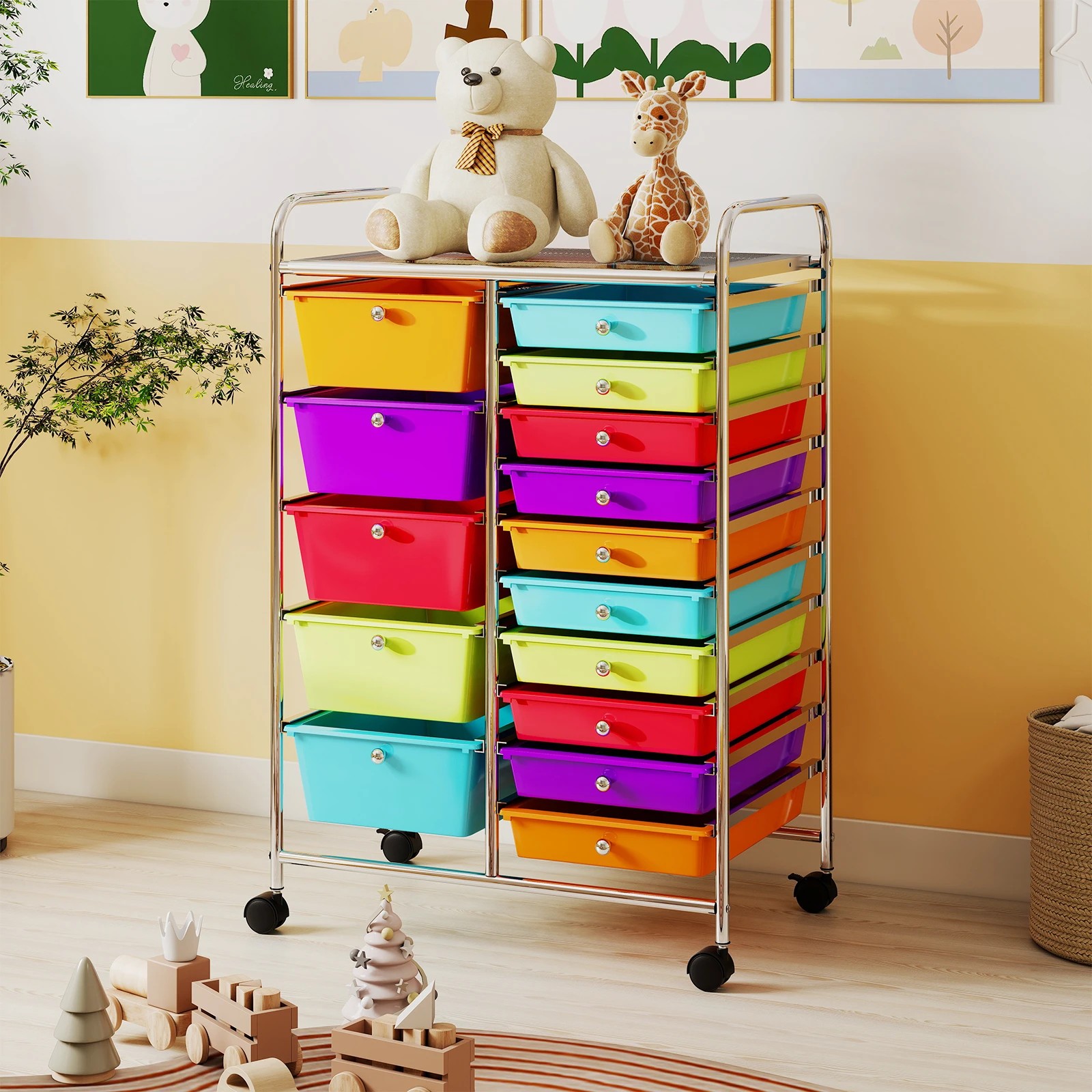 4 Costway 15 Drawers Rolling Storage Cart Mobile Utility Trolley, 4 of 5