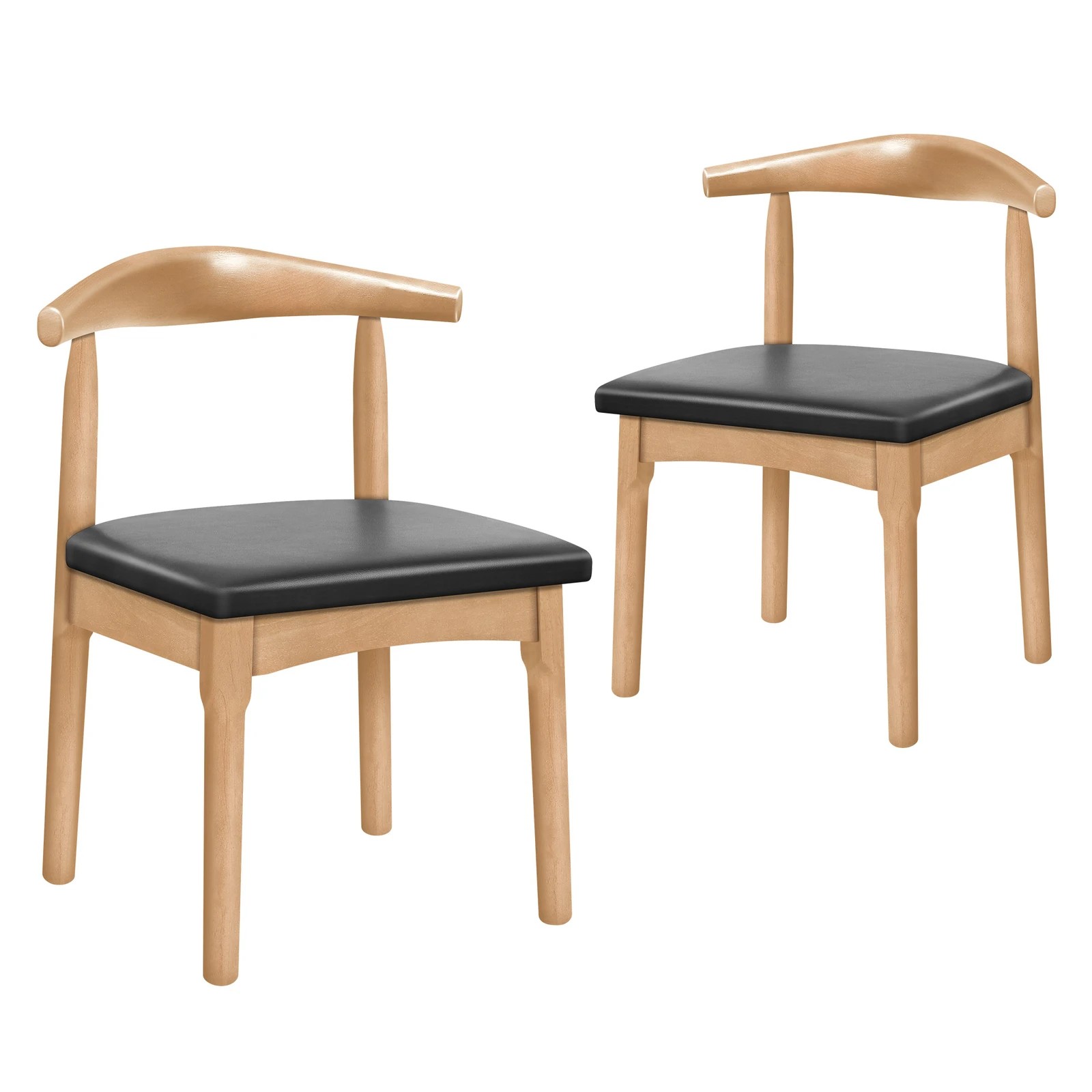 1 Alfordson 2x Dining Chair Kitchen Lounge Cafe Retro Wood PU Leather Seat - Oak, 1 of 3