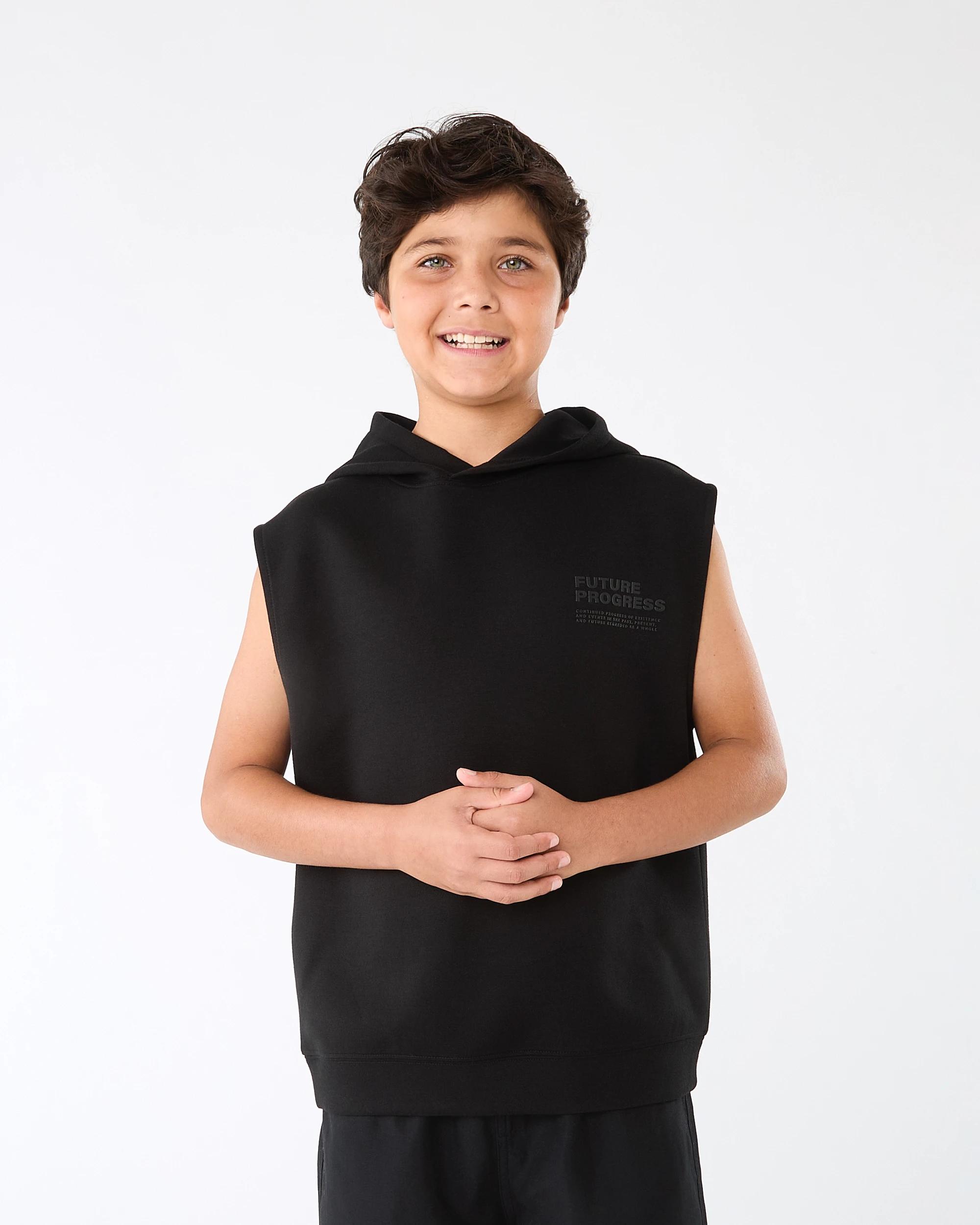 1 Active Kids Sleeveless Hoodie Blk Slogan, 1 of 8