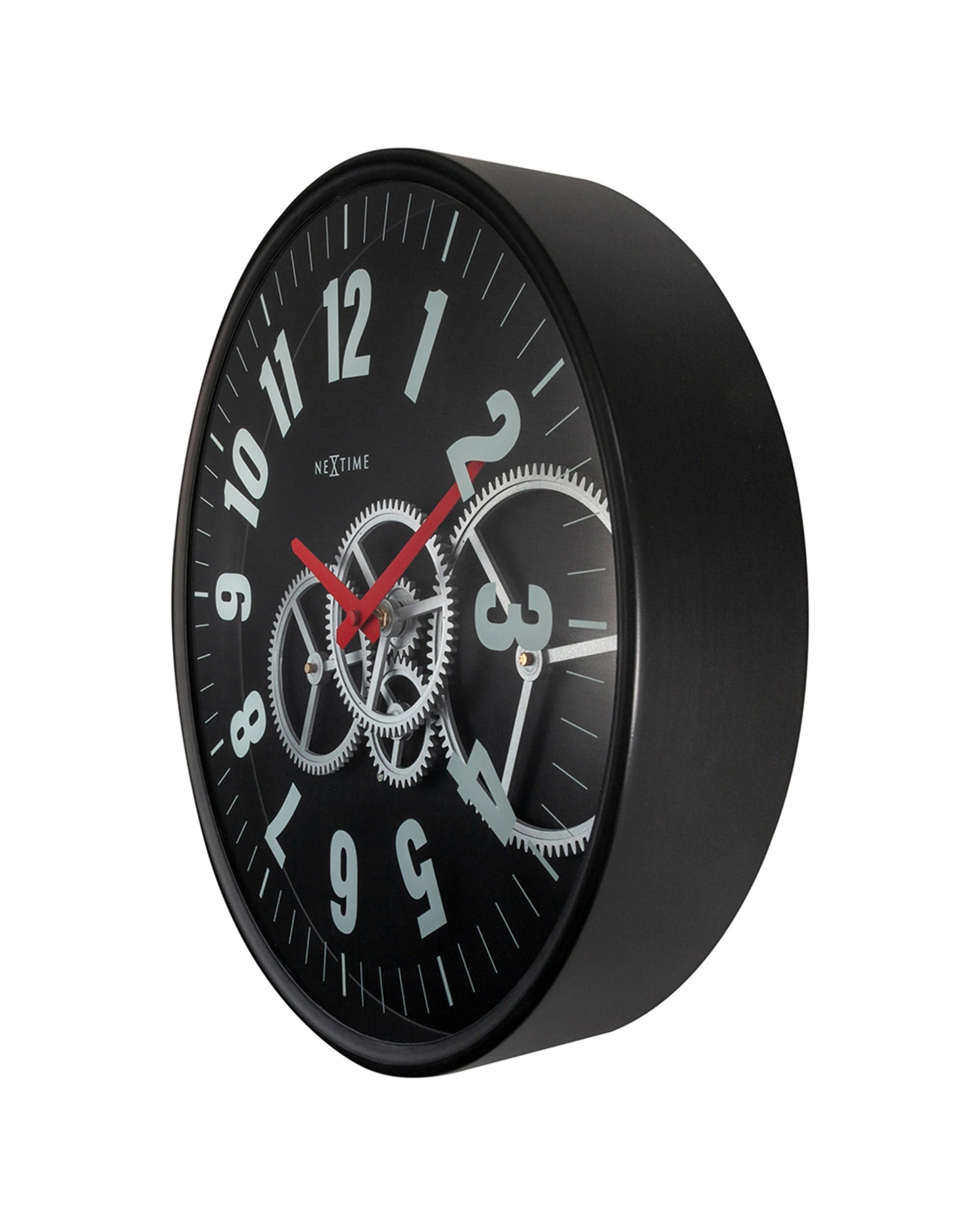 2 NeXtime Modern Gear Wall Clock Step Movement Glass Cover Metal Case 36cm - Black, 2 of 5