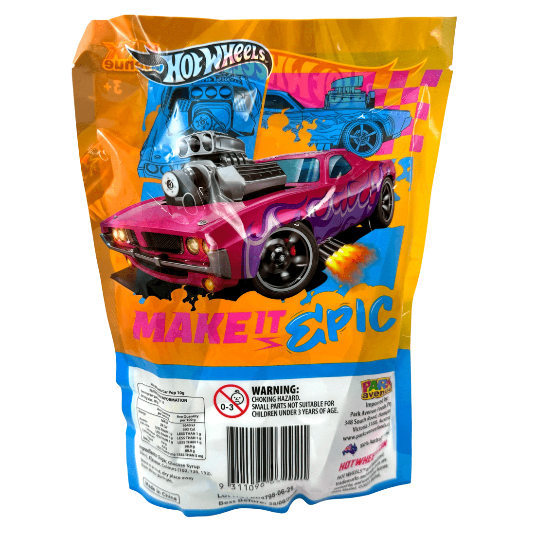 10 Park Avenue Hot Wheels 10 Pack Car Pops With Lollipop & Whistle 100g - Assorted, 10 of 10