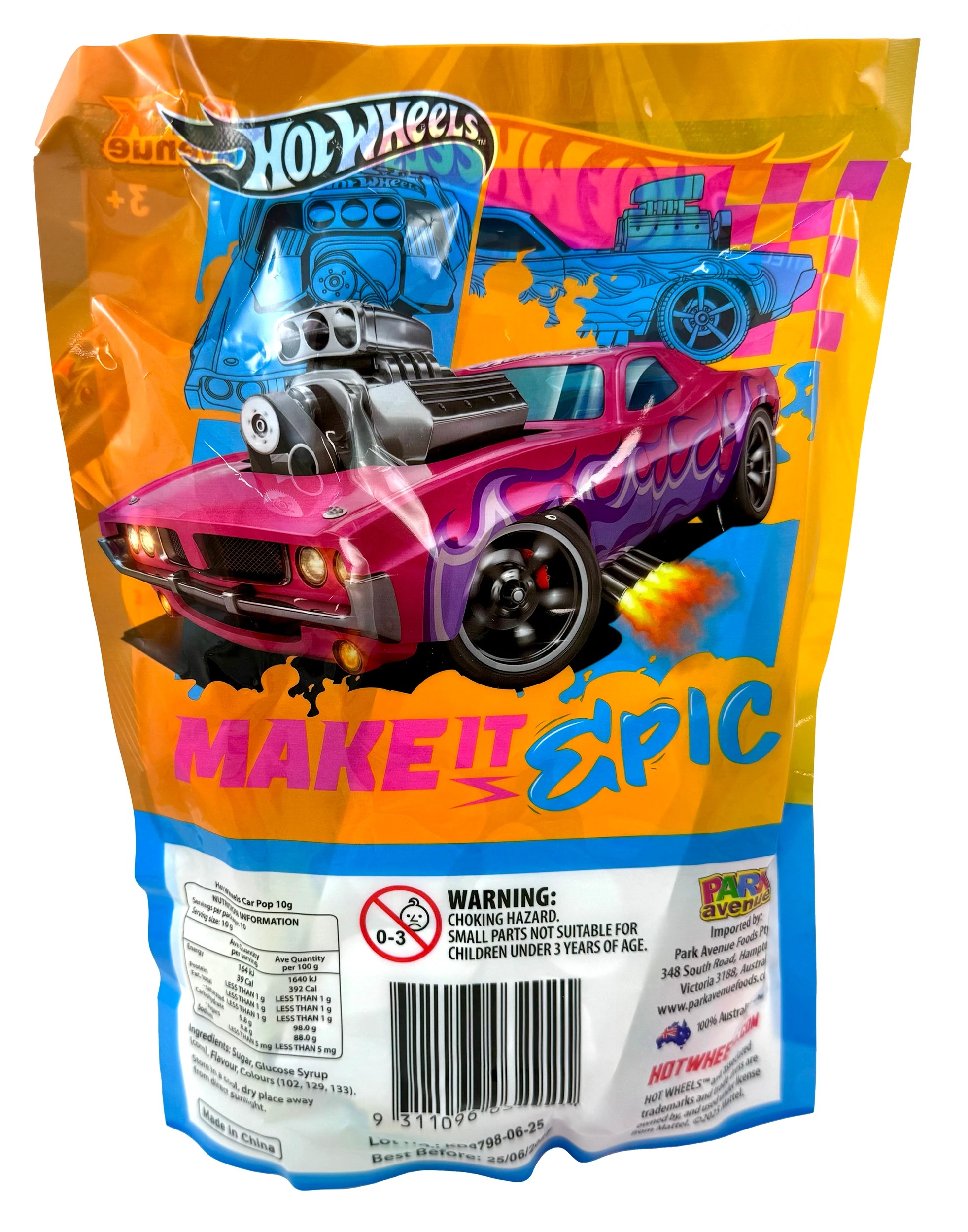 10 Park Avenue Hot Wheels 10 Pack Car Pops With Lollipop & Whistle 100g - Assorted, 10 of 10
