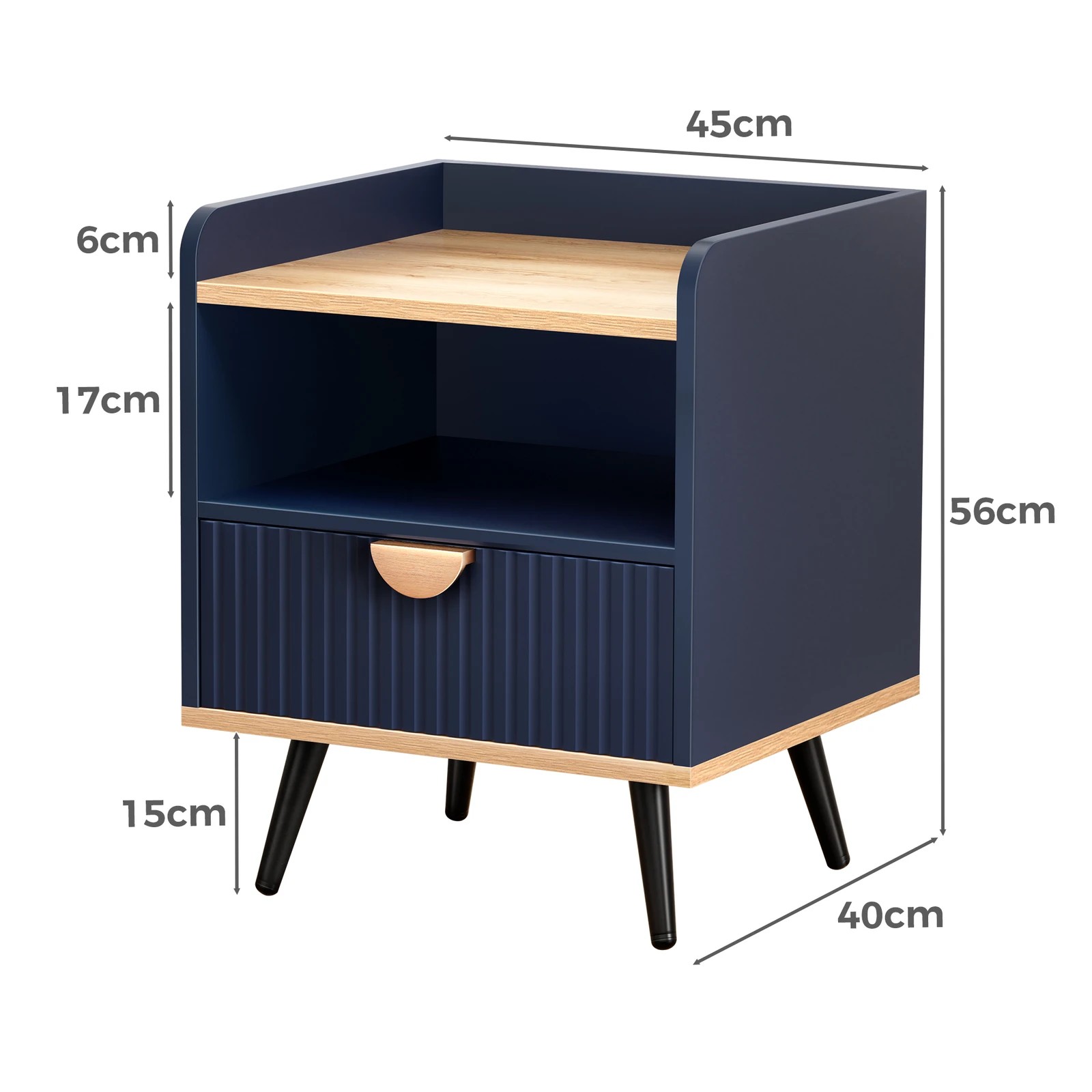 4 Alfordson Bedside Table 1 Drawer Nightstand Side Storage Shelf - Blue, 4 of 10