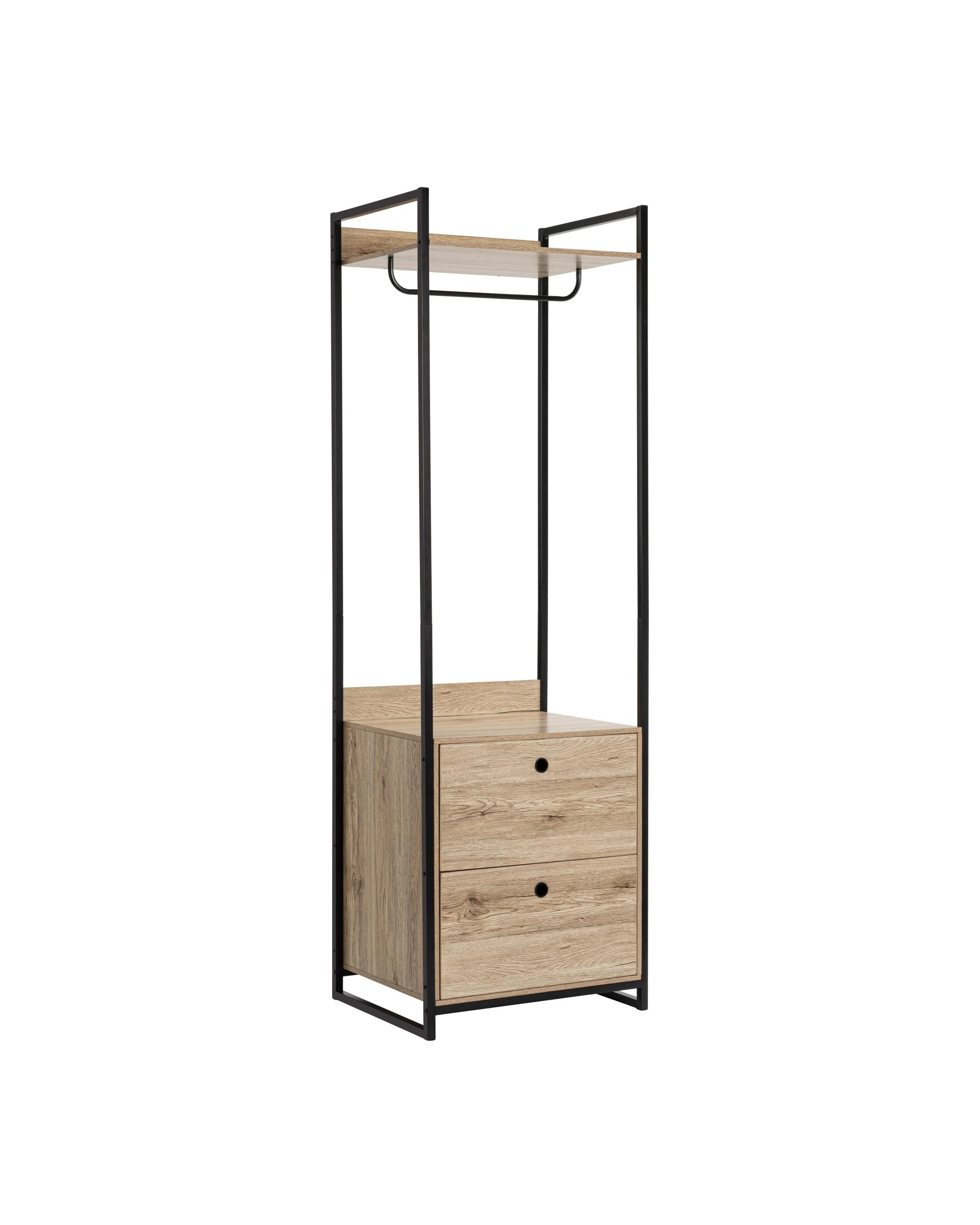 1 Kodu Open Wardbrobe Clothes Hanger 2 Drawers - Black, 1 of 10
