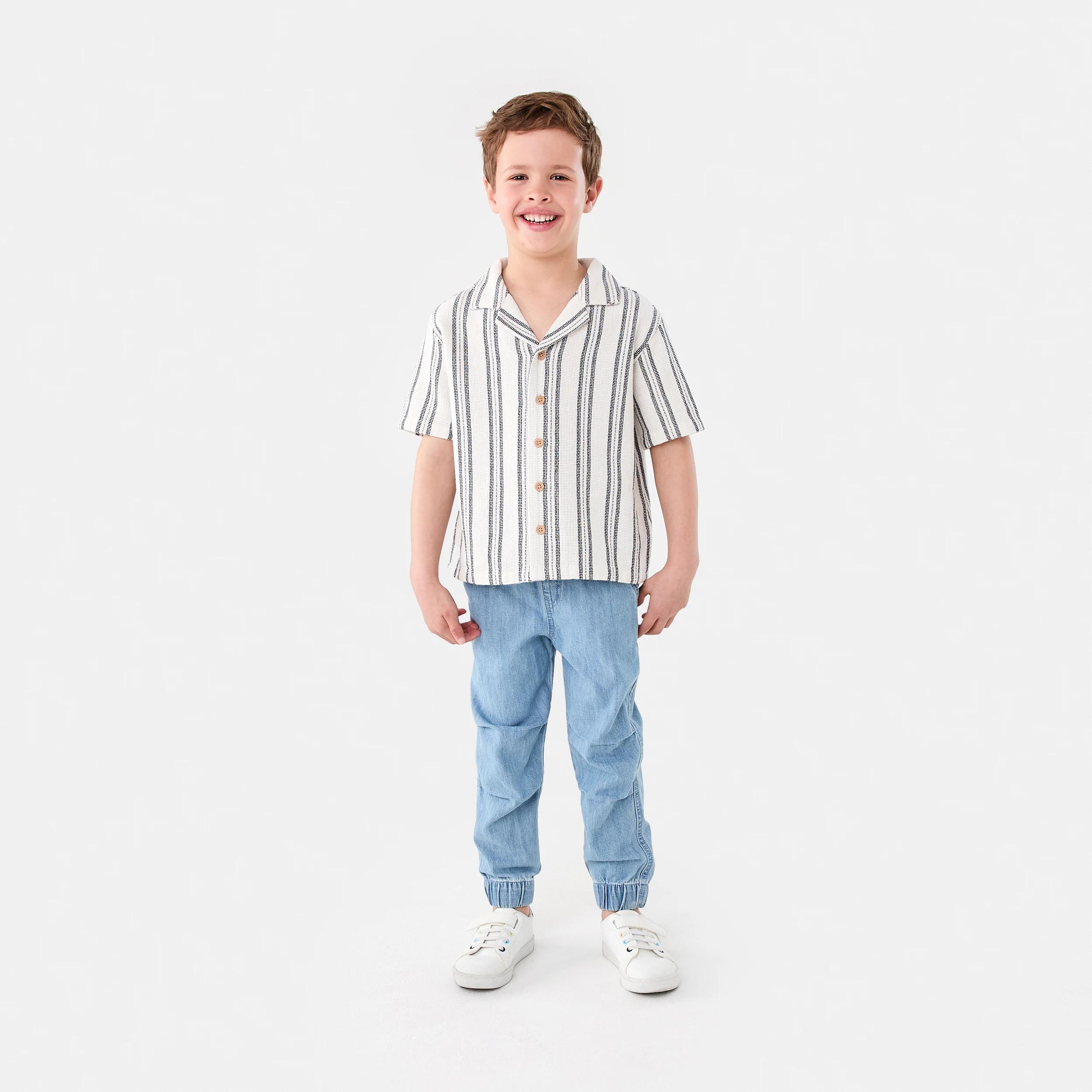 6 Short Sleeve Textured Stripe Resort Shirt Blk Stripe, 6 of 7