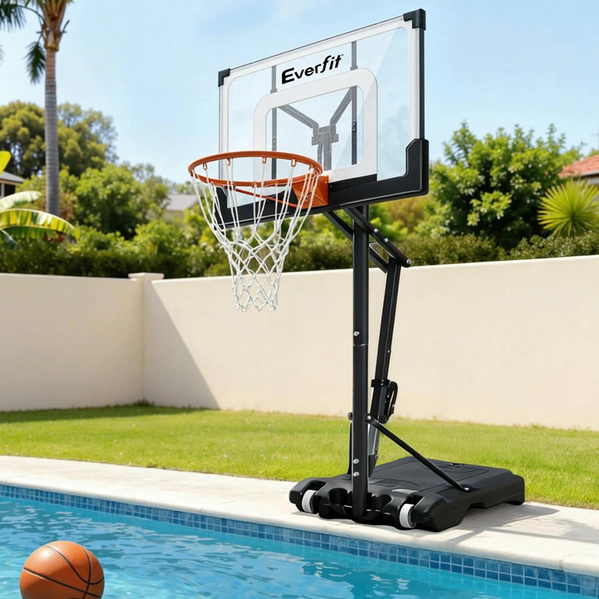 1 Everfit Portable Basketball Hoop Adjustable Pool Goal System Backyard - Black, 1 of 6