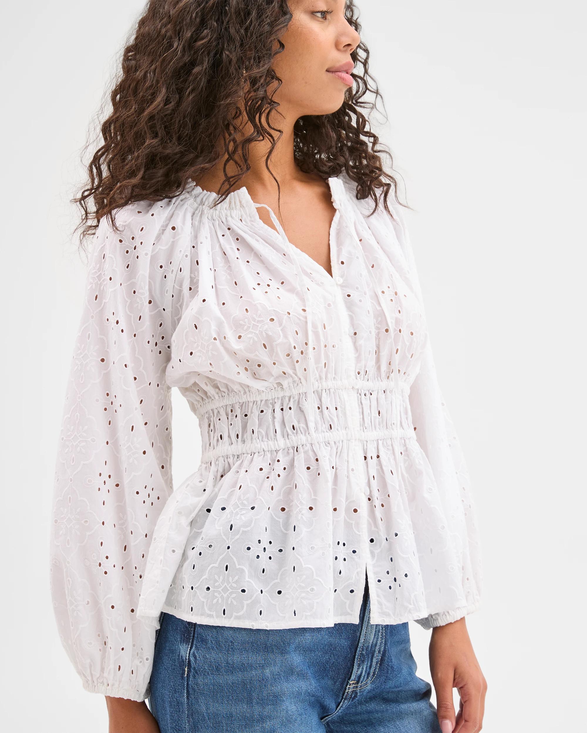 1 Target Australian Cotton 3/4 Sleeve Broderie Tie Blouse WHITE, 1 of 7