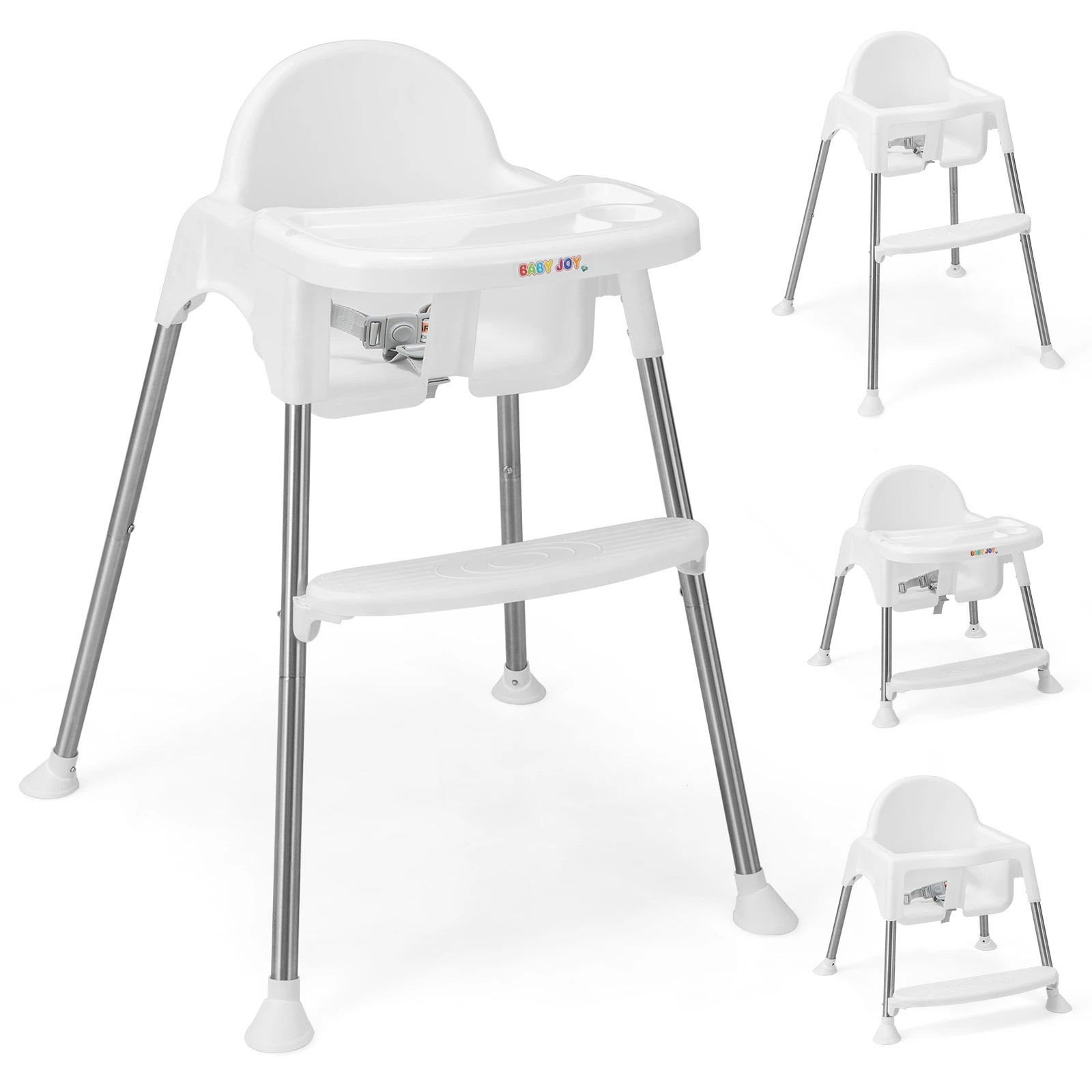 1 Costway 4-in-1 Foldable High Chair w/Tray White, 1 of 2