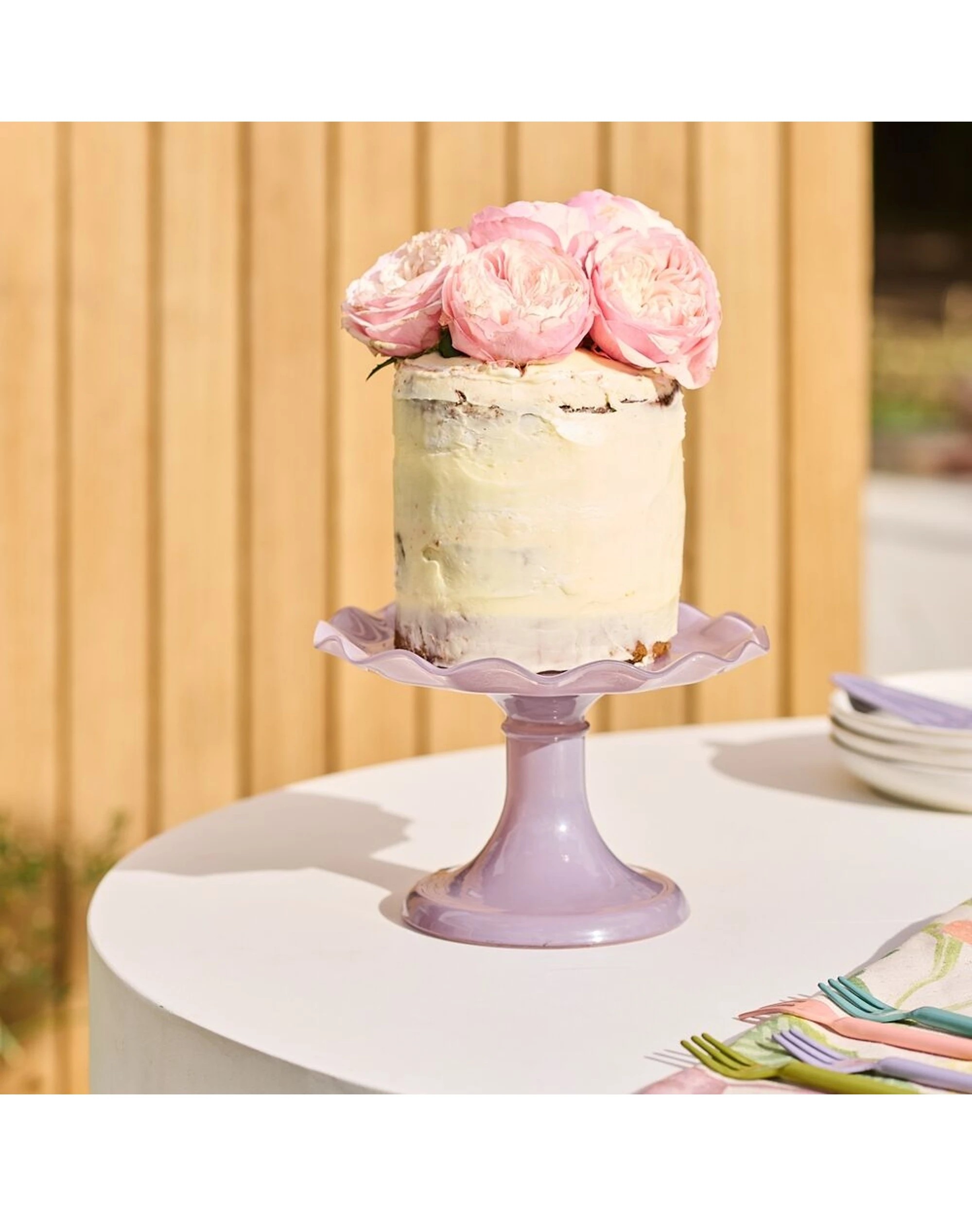 4 Ecology Soda Glass Ruffle Fluted Edged Cake Stand 20x12.5cm Iris - Purple, 4 of 4