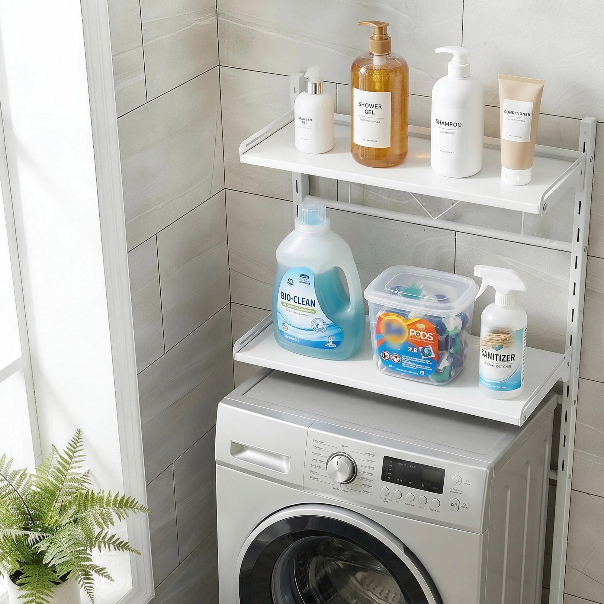 4 Artiss Over Toilet Storage Washing Machine Rack Laundry Shelf 2 Tier Organiser - White, 4 of 8