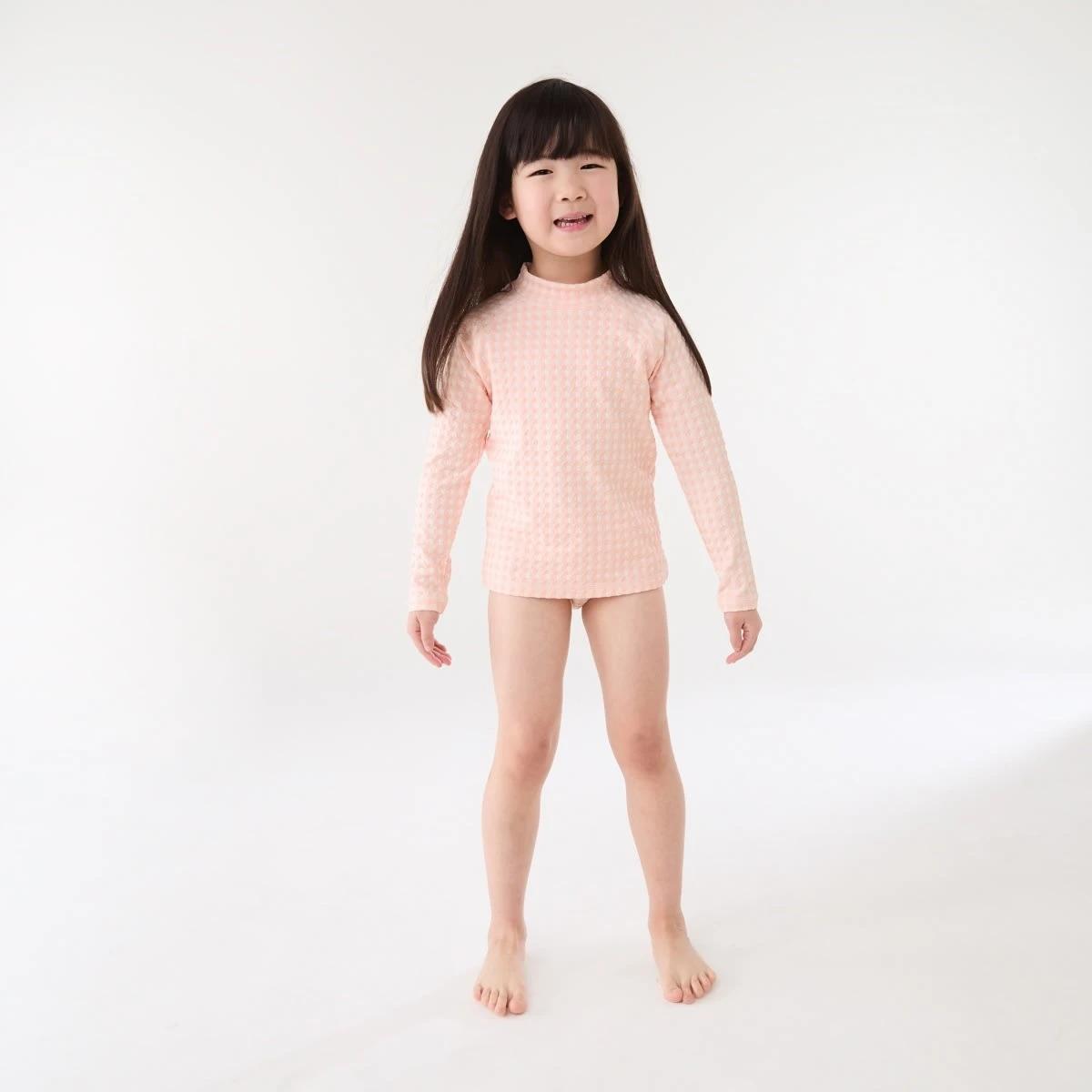4 2 Piece Long Sleeve Rash Swim Set GINGHAM PEACH, 4 of 9