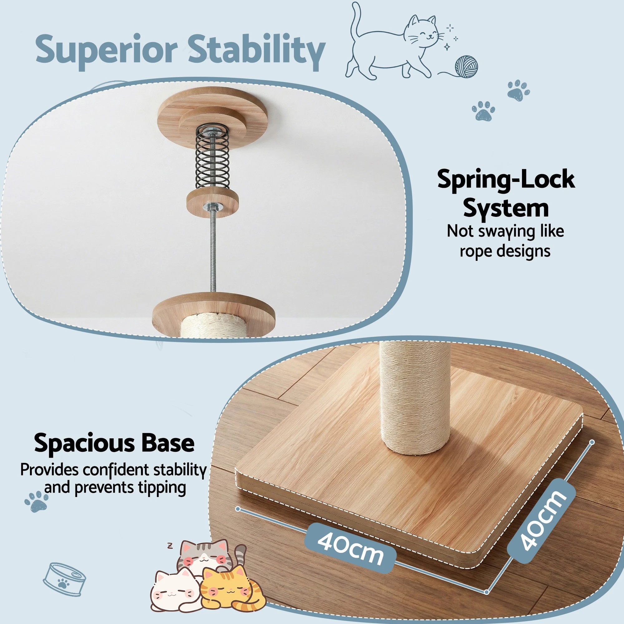 7 i.Pet Cat Tree Tower Floor to Ceiling Scratching Post 270cm - Beige, 7 of 9