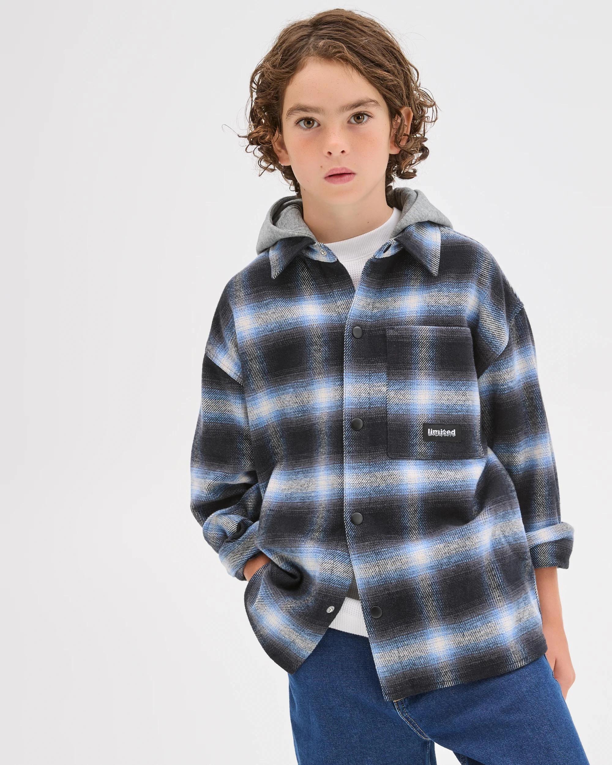 4 Target Kids Australian Cotton Heavy Flannelette Hooded Shirt BLUE CHECK, 4 of 8