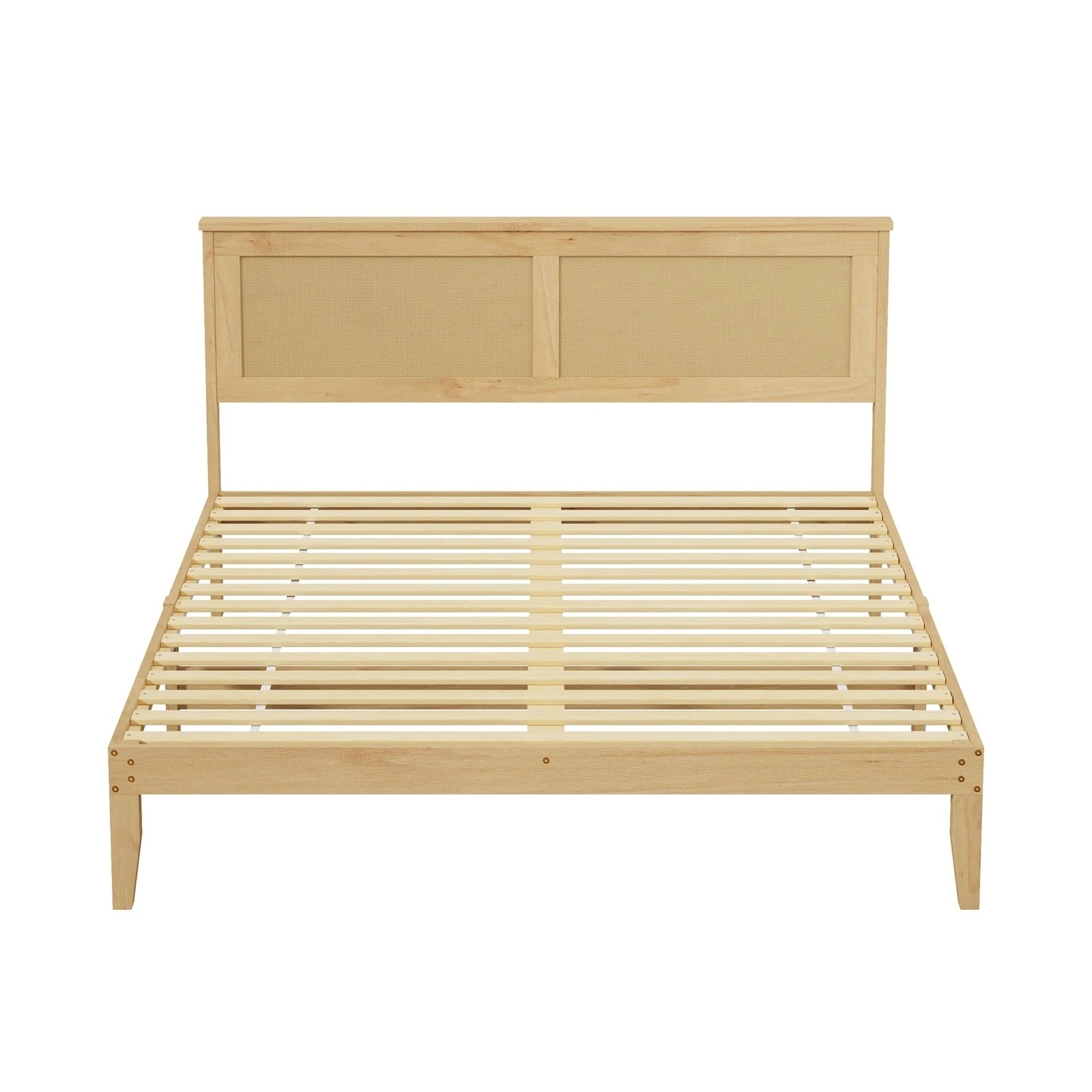 7 Oikiture Wooden Bed Frame Rattan Headboard Double - Double Bed - Natural, 7 of 10