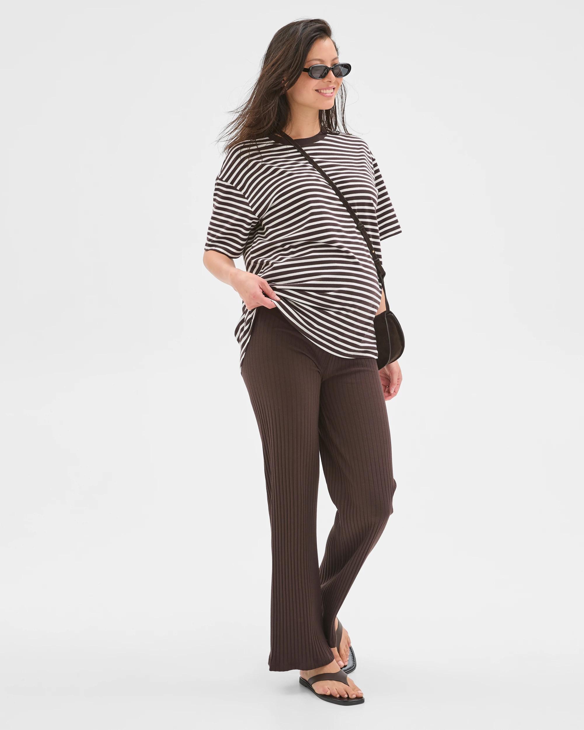 1 Target Maternity Australian Cotton Crew Neck T-Shirt CHOCOLATE/WHITE STRIPE, 1 of 9