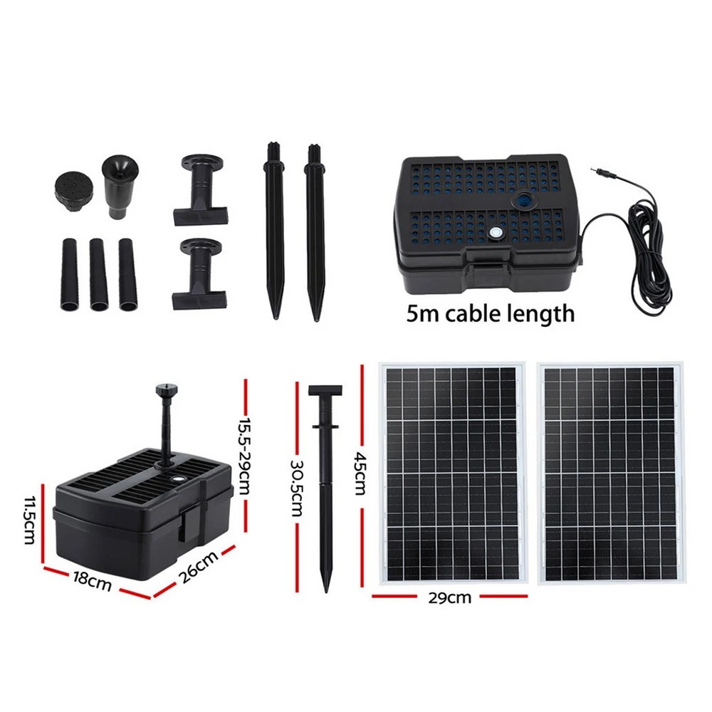 2 Gardeon Solar Submersible Water Pond Fountain Pump with Filter Box 6FT 1190L/H - Black, 2 of 8