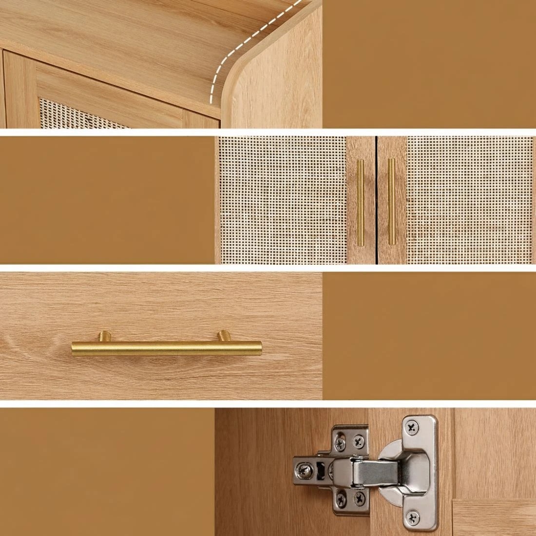 4 Artiss Buffet Sideboard Hutch Storage Cabinet Kitchen Cupboard Hooks Rattan - Natural, 4 of 4