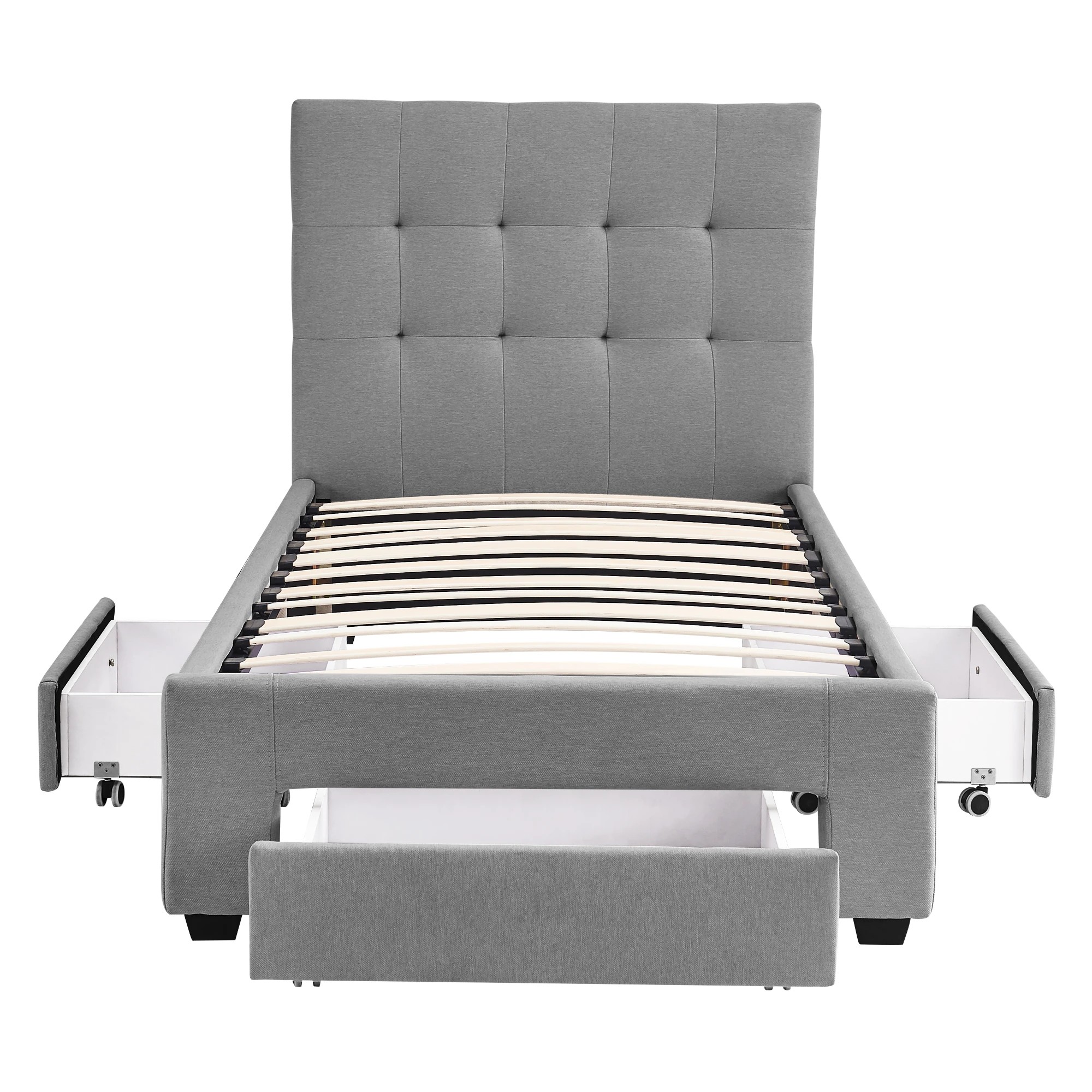 2 Levede Single  Fabric Bed Frame Base With Storage Drawers - Grey, 2 of 9