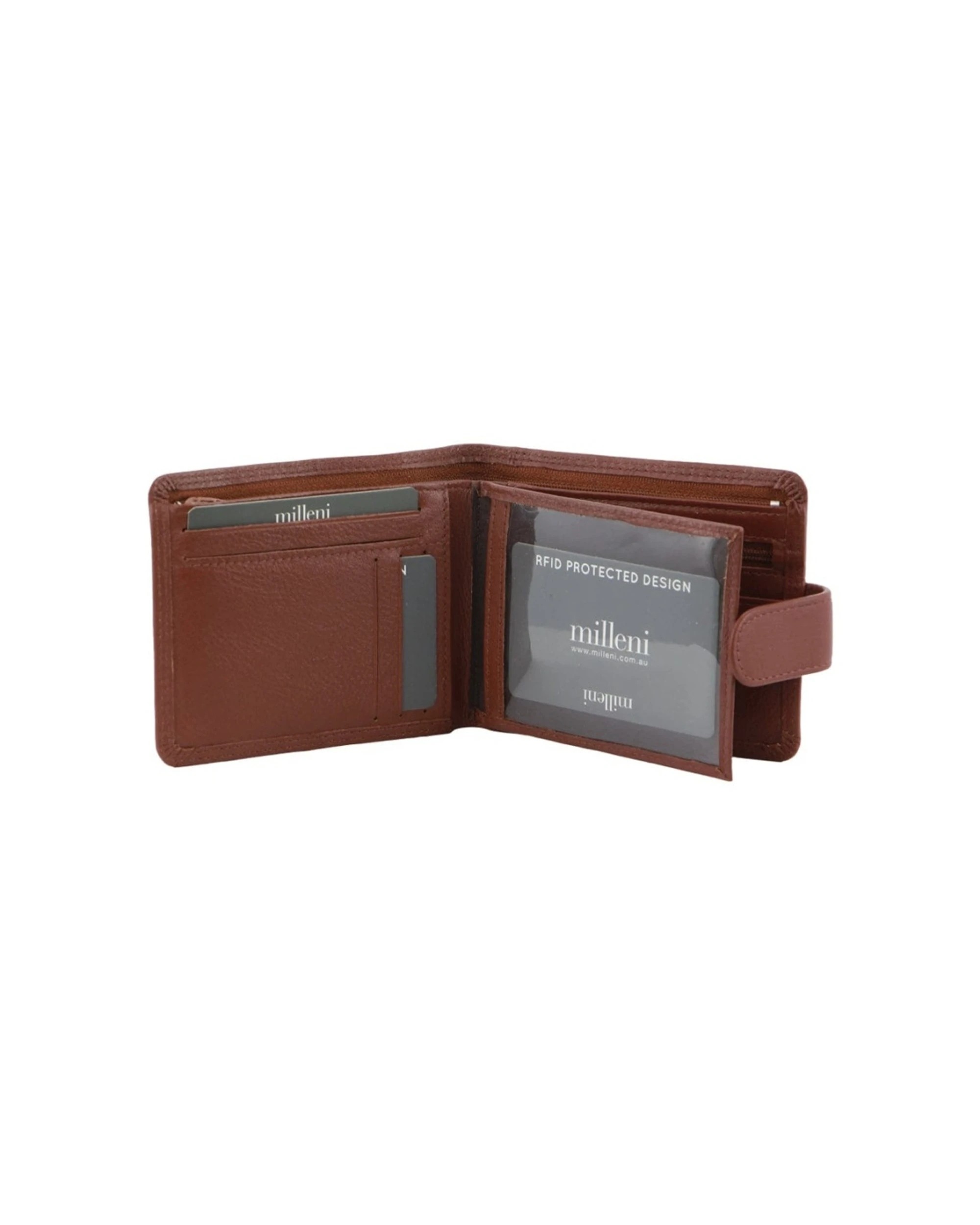 2 Milleni Mens Leather Tab Cash Card RFID Protected Wallet Secure Clasp Closure 12cm, 2 of 2