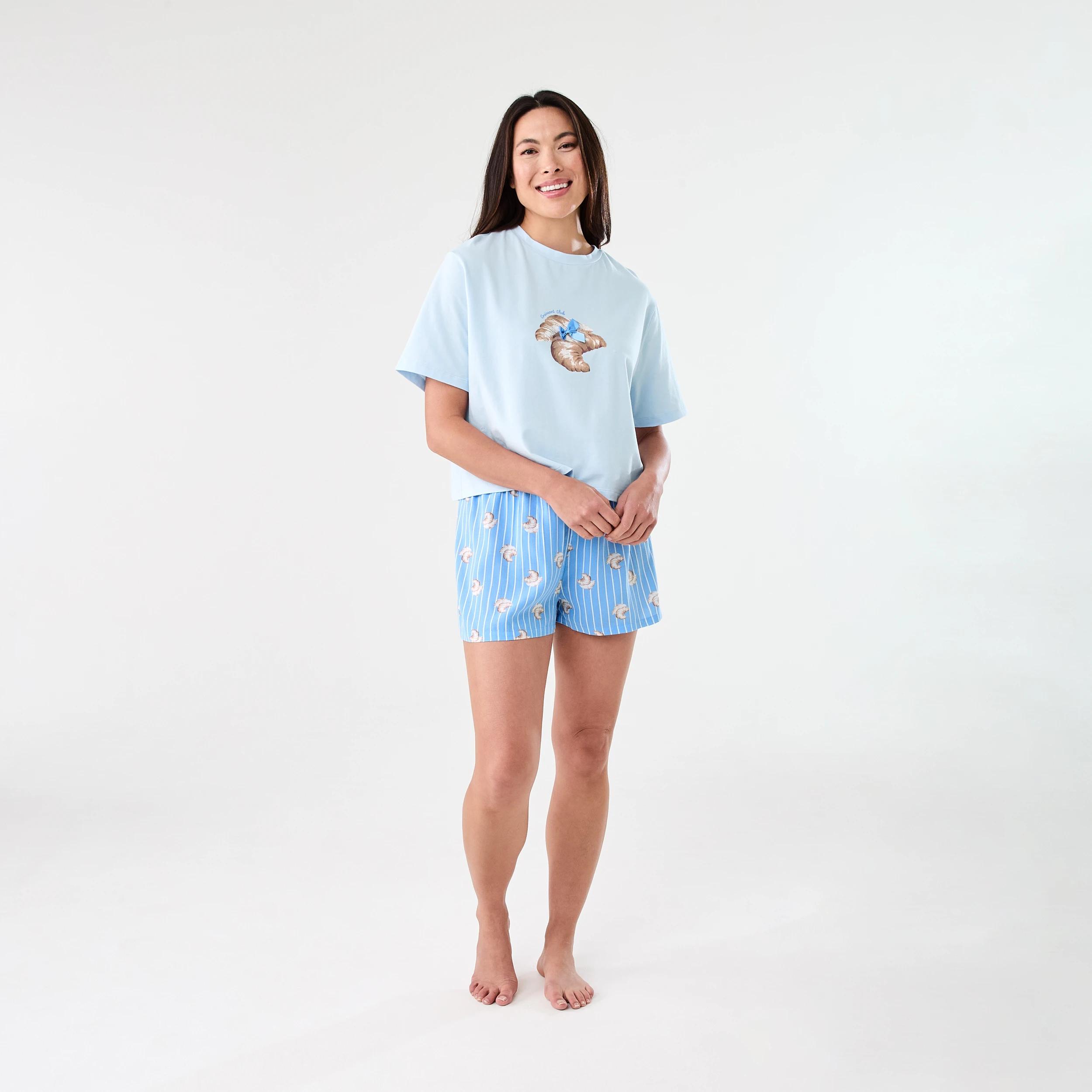 7 Print Knit T-shirt and Woven Shorts Pyjama Set CROISSANT HALOGEN BLUE, 7 of 7