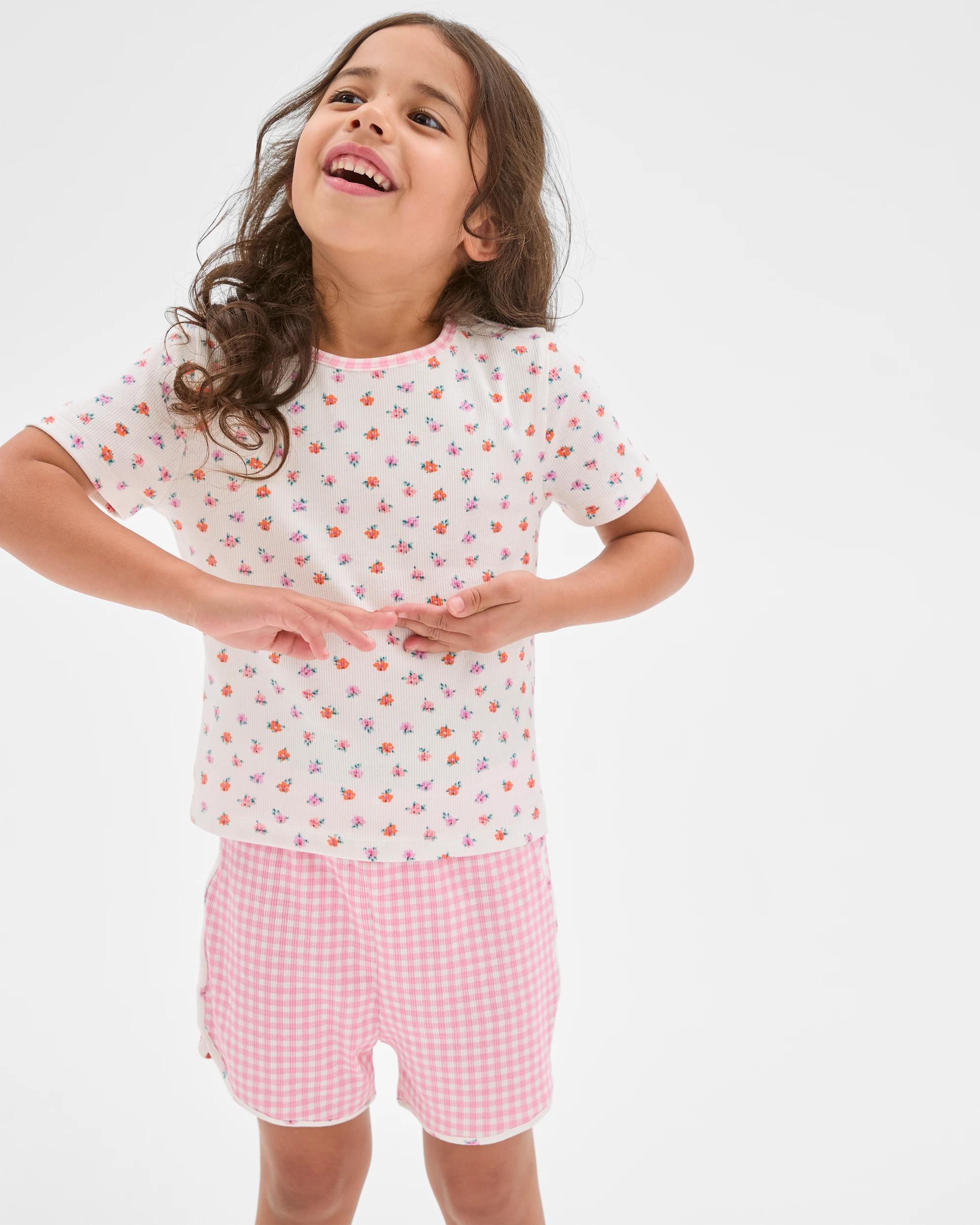 2 Target Kids Australian Cotton Top and Dolphin Hem Shorts Pyjama Set FLORALS, 2 of 7