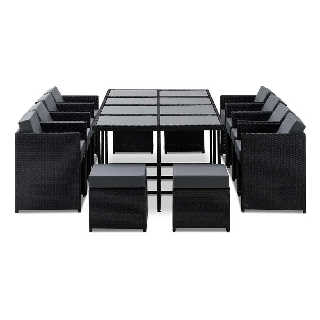 6 Gardeon Outdoor Dining Set 13 Piece Wicker Table Chairs Setting - Black, 6 of 8