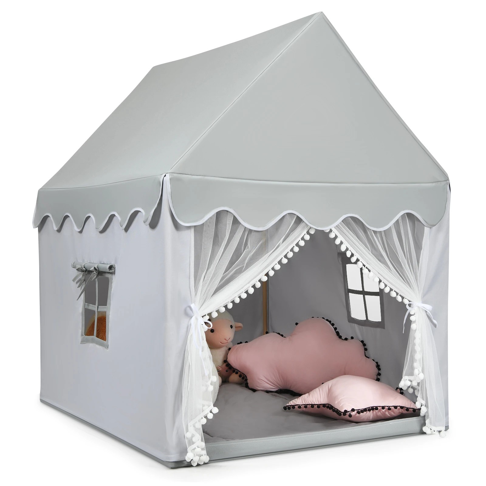 1 Costway Wood Play Tent Playhouse Large Princess Castle - Grey, 1 of 3
